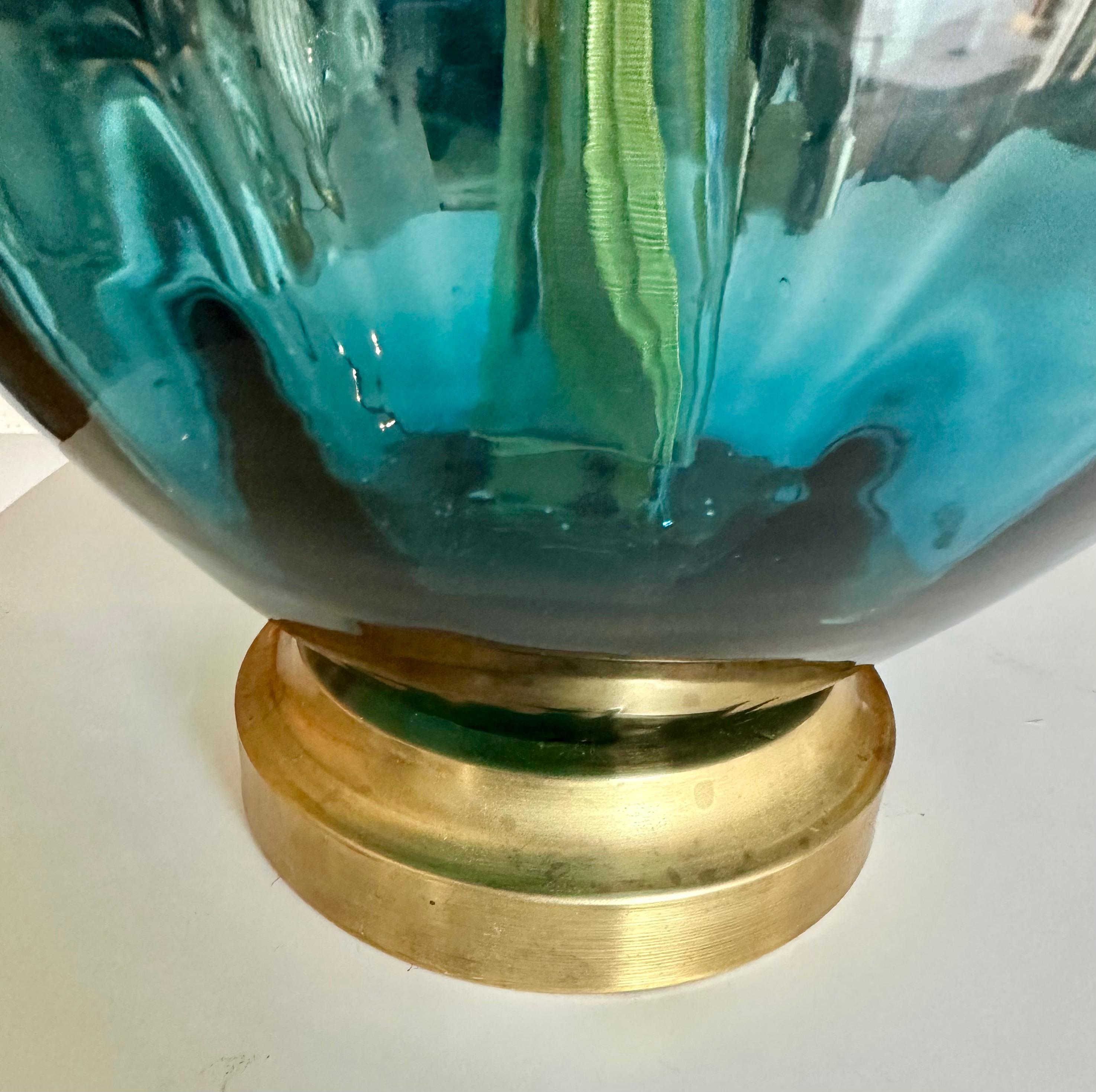 Pair Similar Blue Empoli Murano Optic Glass Table Lamps 8