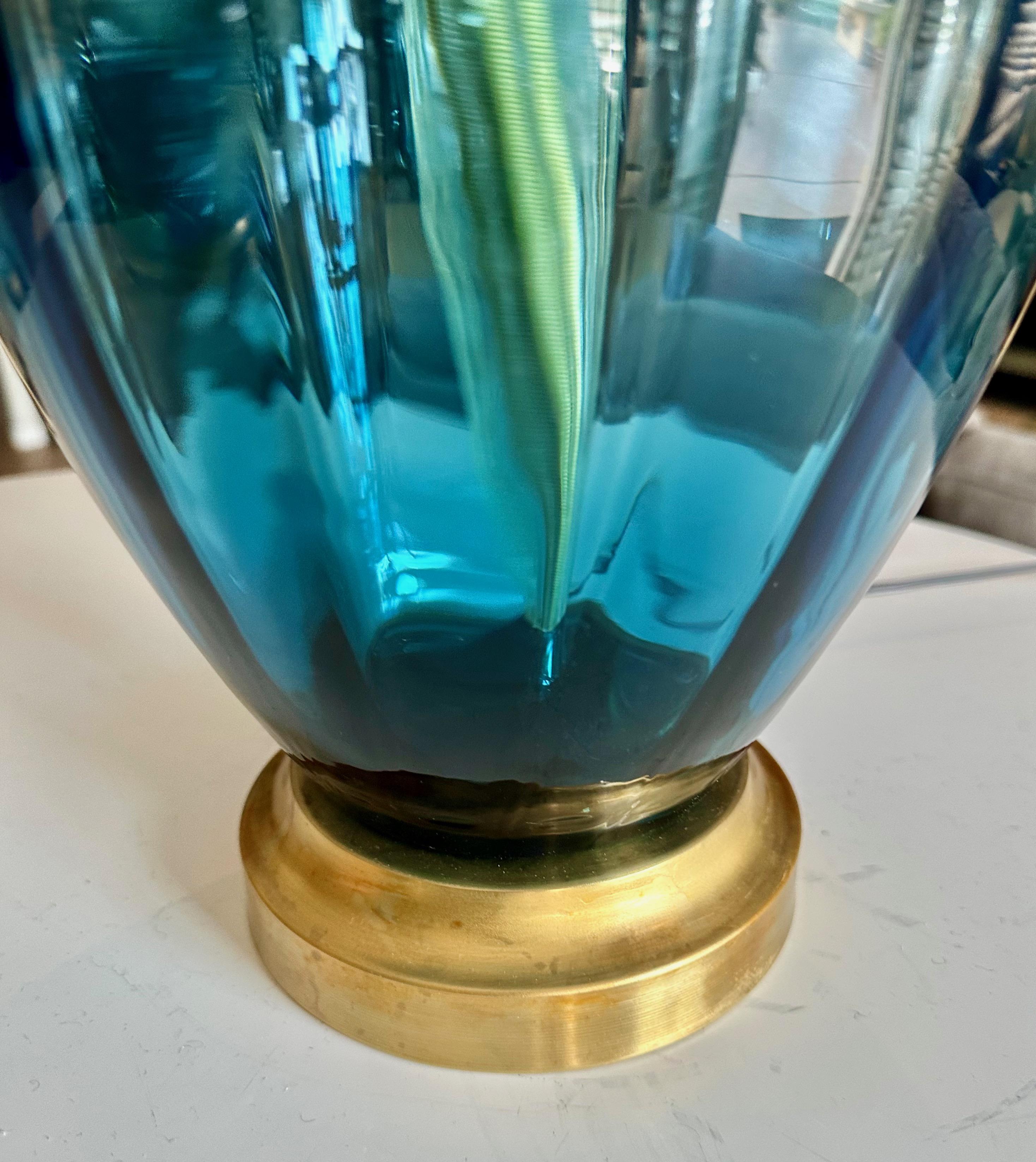Pair Similar Blue Empoli Murano Optic Glass Table Lamps 9