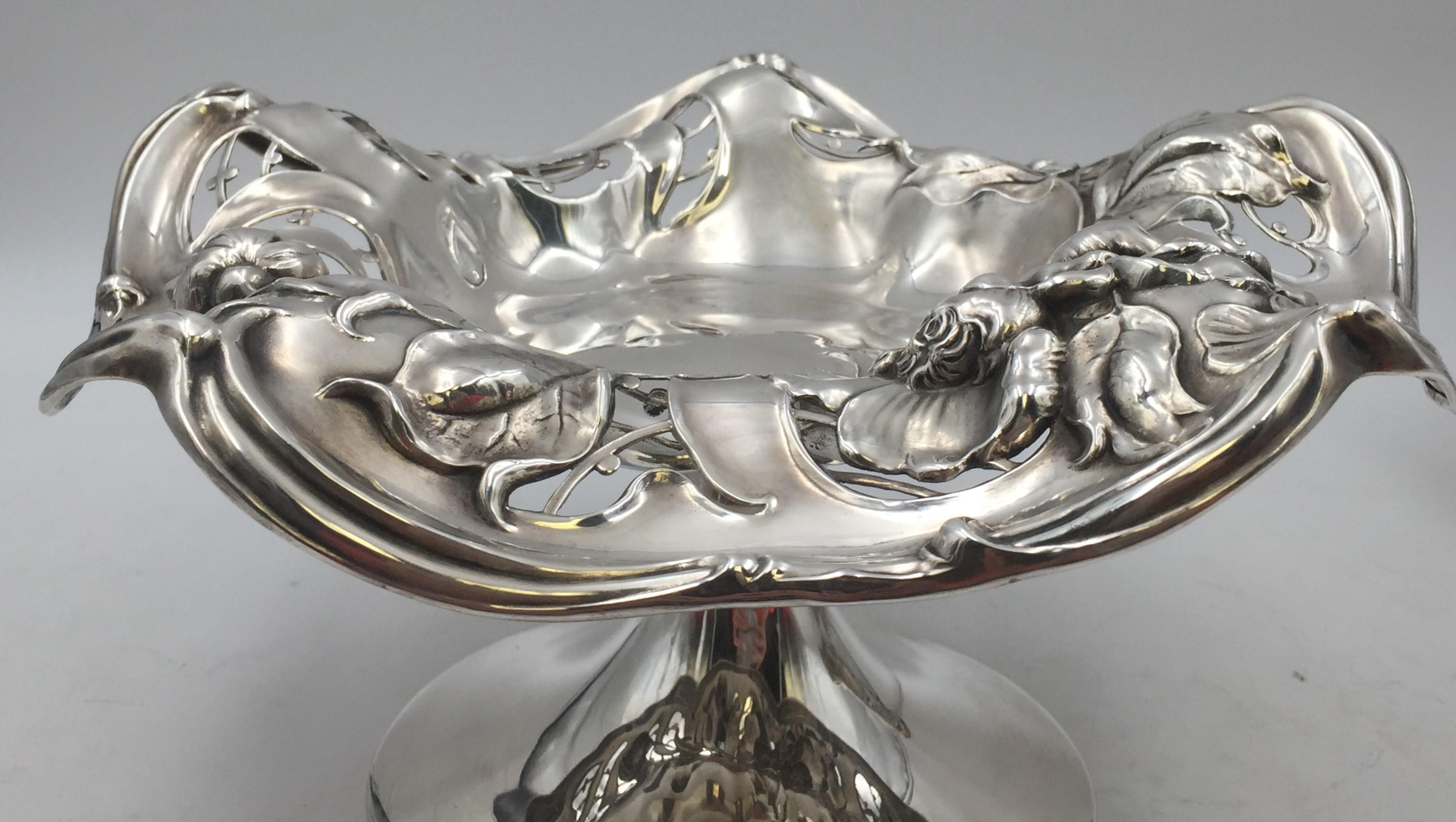 20th Century Pair Simpson Hall Miller Sterling Silver Compotes Centerpiece Bowls Art Nouveau For Sale
