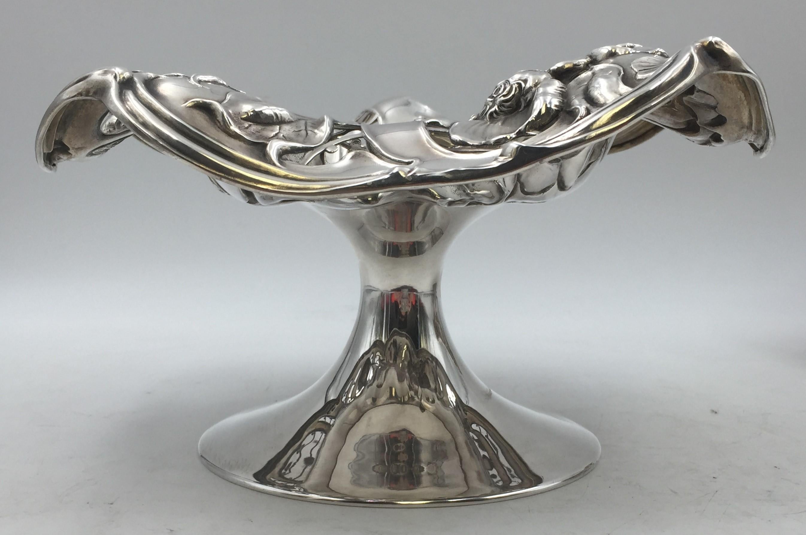 Pair Simpson Hall Miller Sterling Silver Compotes Centerpiece Bowls Art Nouveau For Sale 1