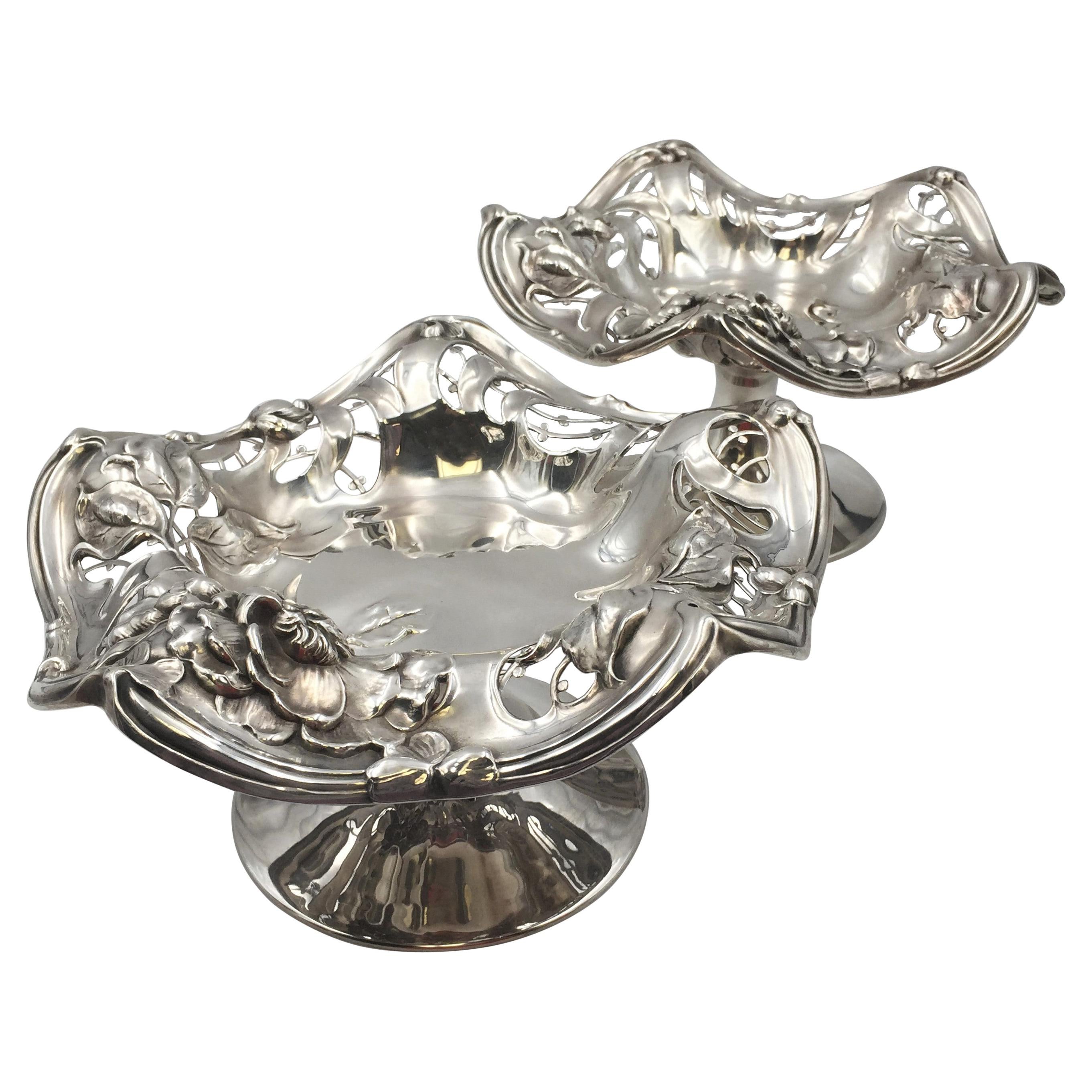 Paar Simpson Hall Miller Sterling Silber Kompottschalen als Tafelaufsatz Schalen im Jugendstil