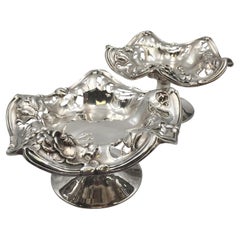 Paire de compotes de centre de table Simpson Hall Miller en argent sterling style Art Nouveau