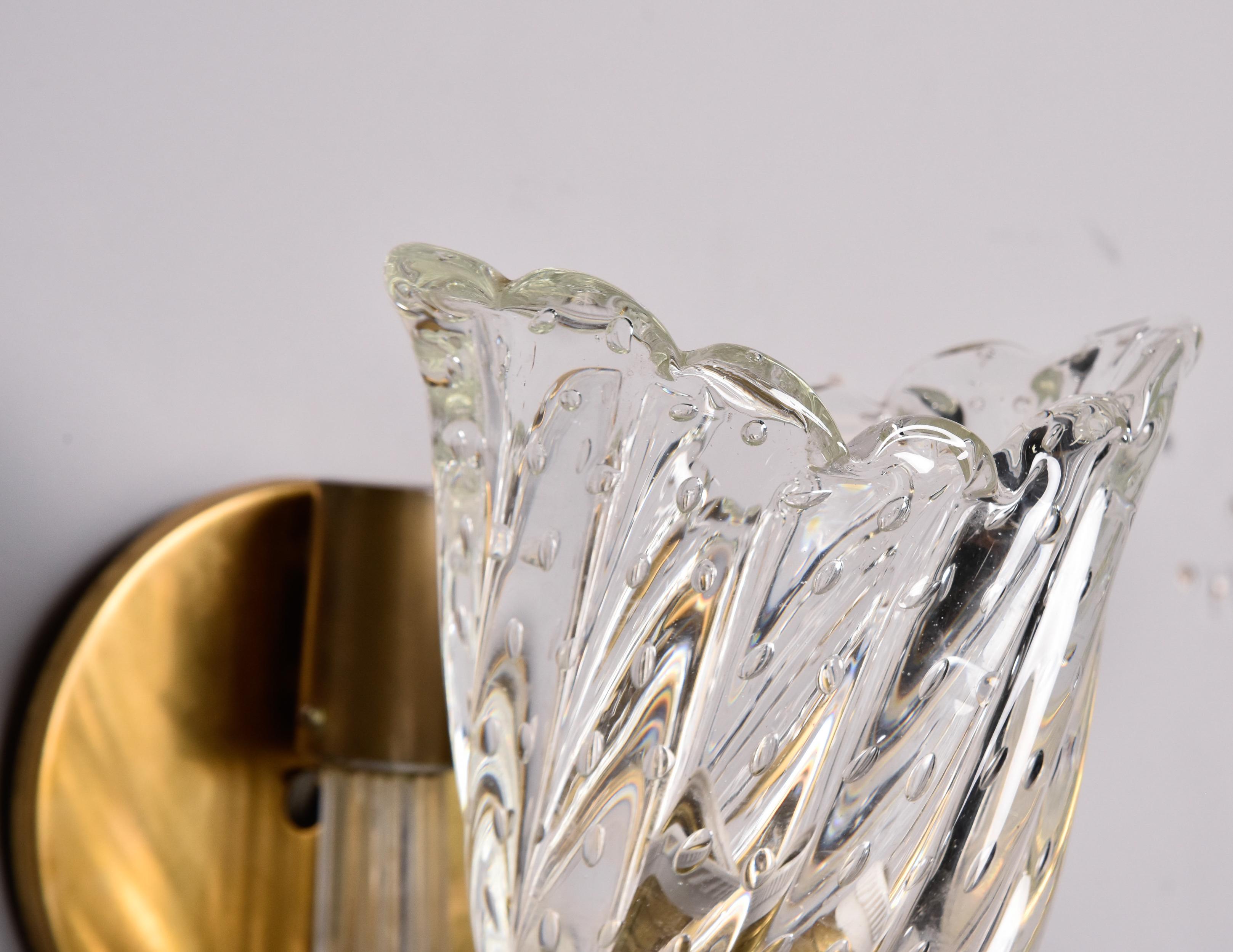 Pair Single Light Venini Bullicante Murano Glass Sconces In Good Condition In Troy, MI