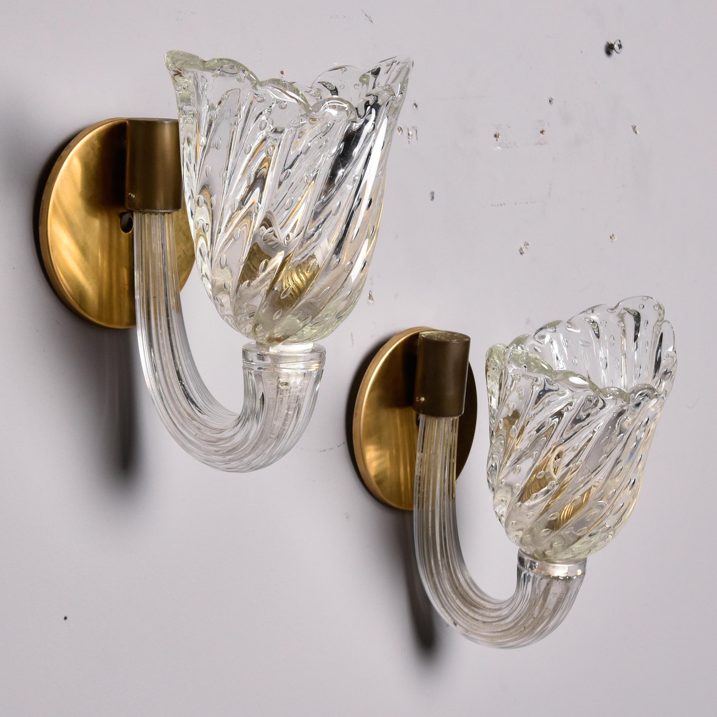 20th Century Pair Single Light Venini Bullicante Murano Glass Sconces