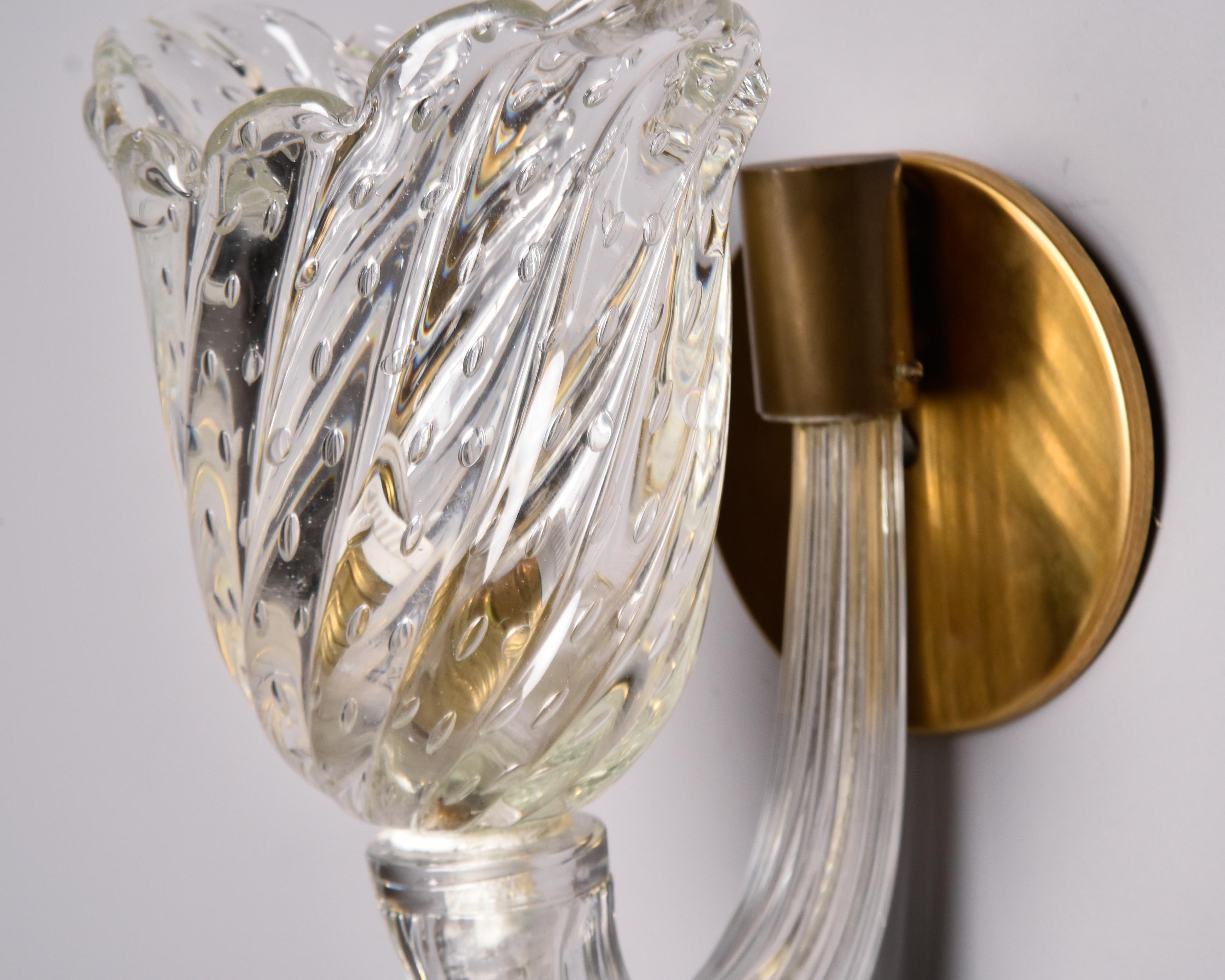 Pair Single Light Venini Bullicante Murano Glass Sconces 2