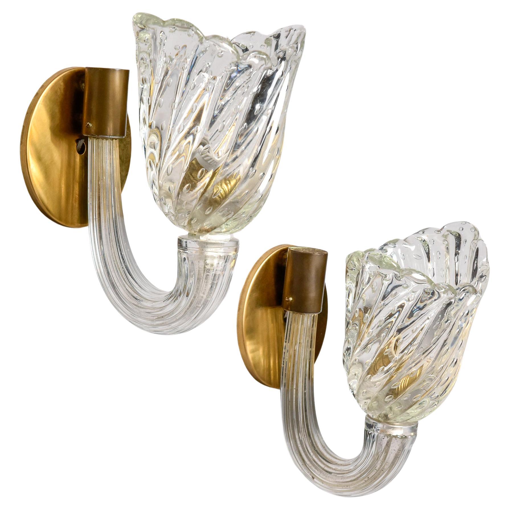 Pair Single Light Venini Bullicante Murano Glass Sconces For Sale
