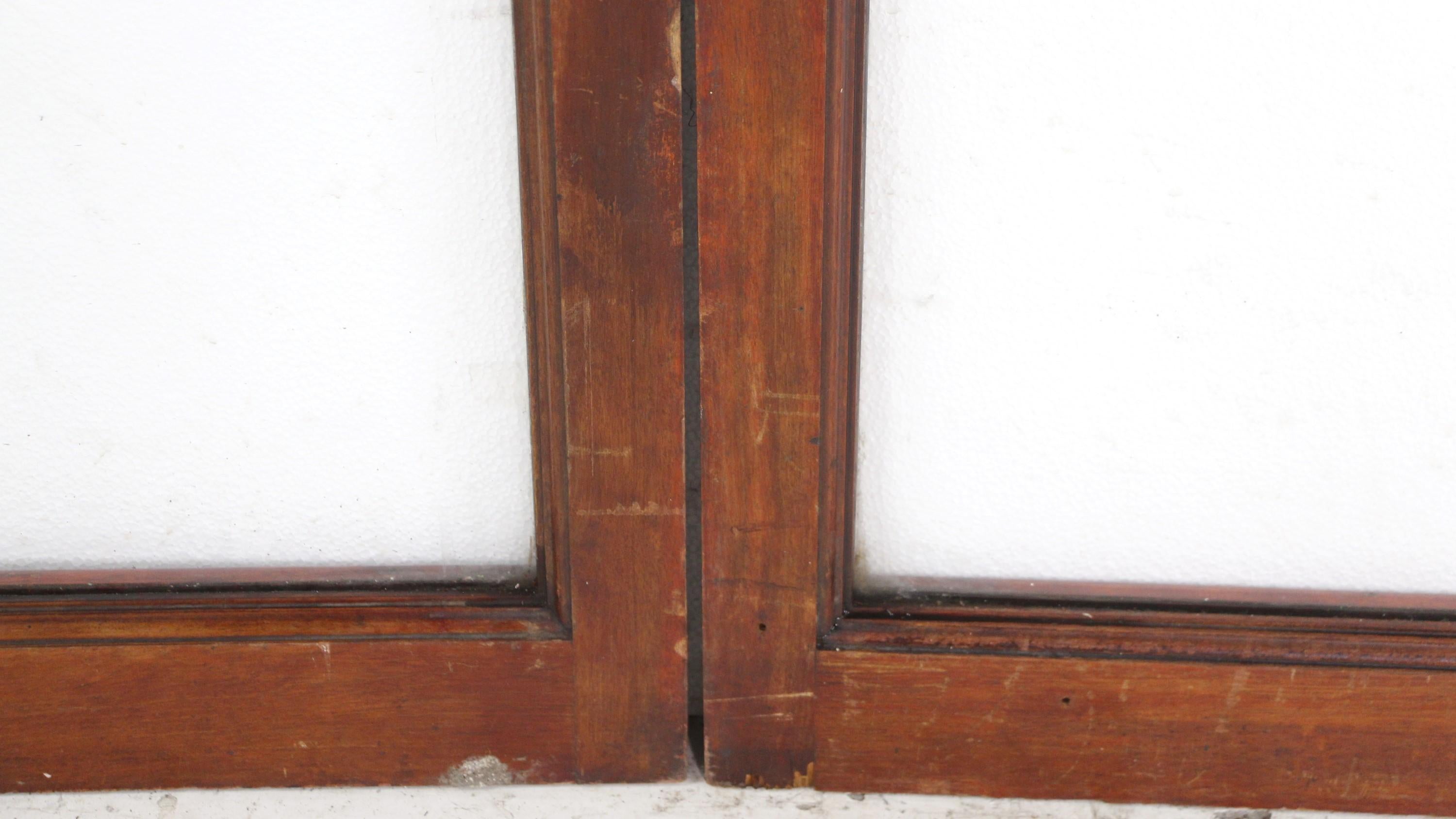 Pair Single Pane Wood Frame Mahogany Doors For Sale 2