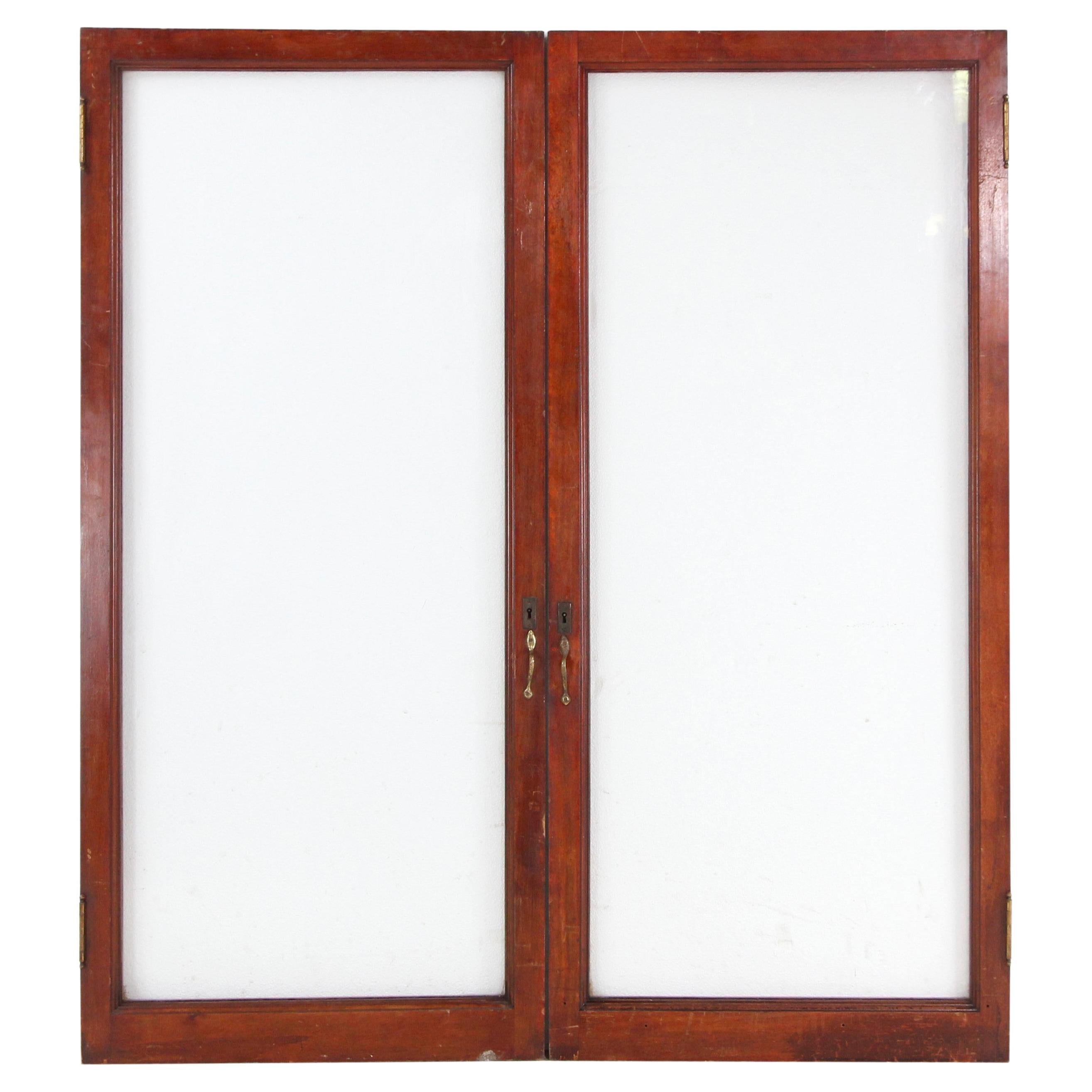 Pair Single Pane Wood Frame Mahogany Doors For Sale