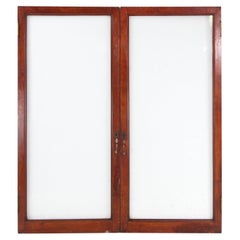 Pair Single Pane Wood Frame Mahogany Doors
