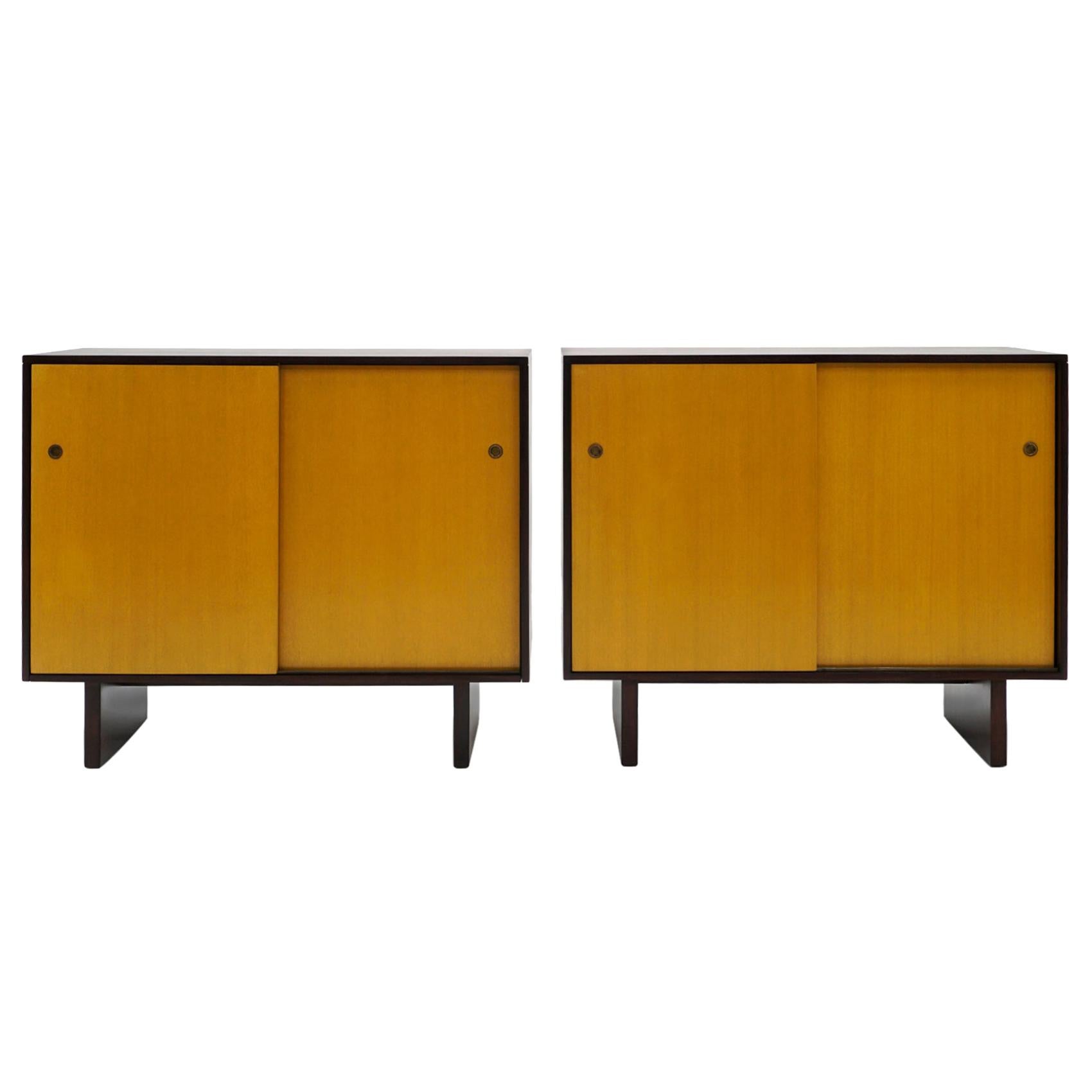 Pair Sliding Door Dressers Chests Cabinets by T H Robsjohn-Gibbings & Widdicomb For Sale
