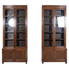 Pair Slim English Oak Glazed Bookcases