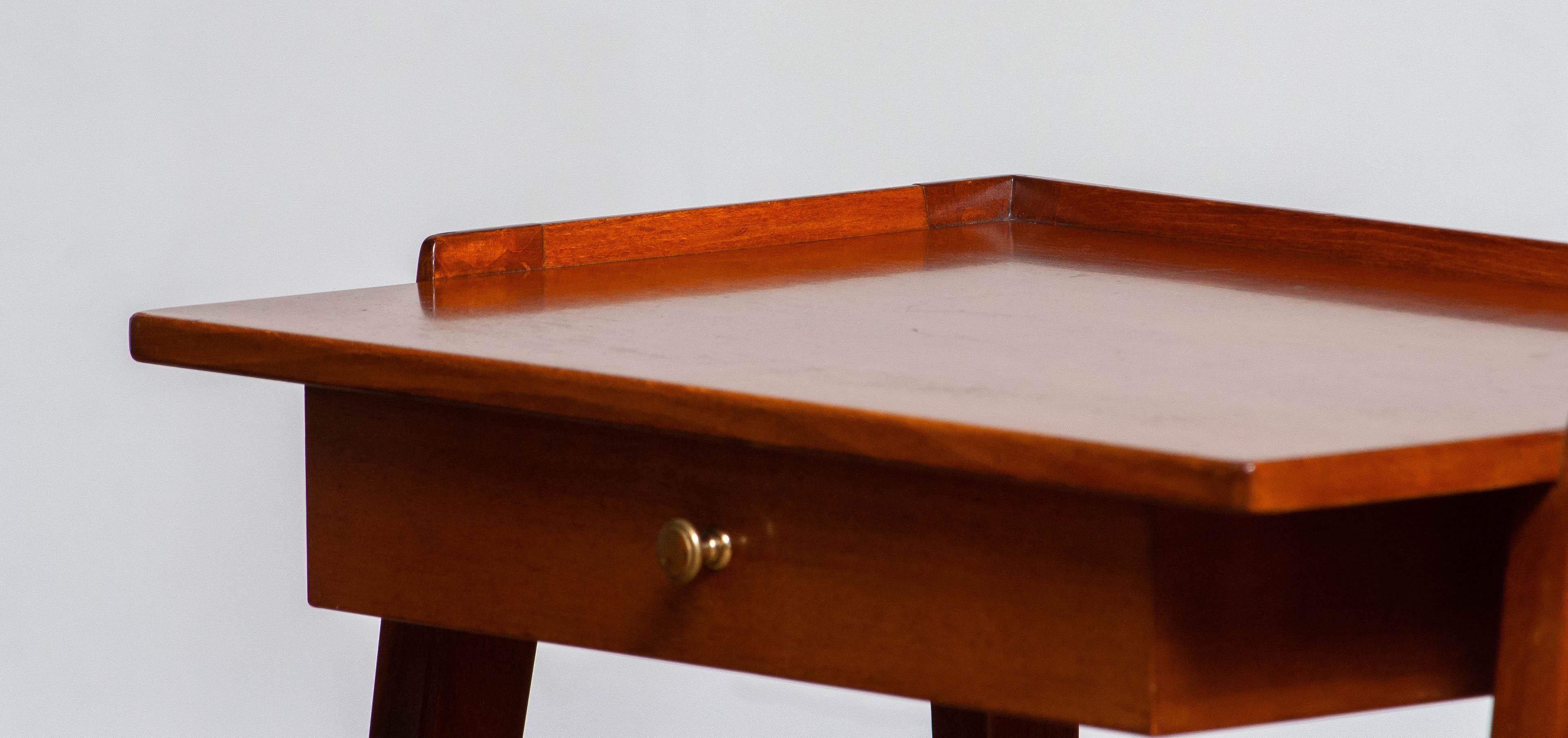 Scandinavian Modern Pair Slim Mahogany Nightstands / Bedside Tables. Sweden 1960s