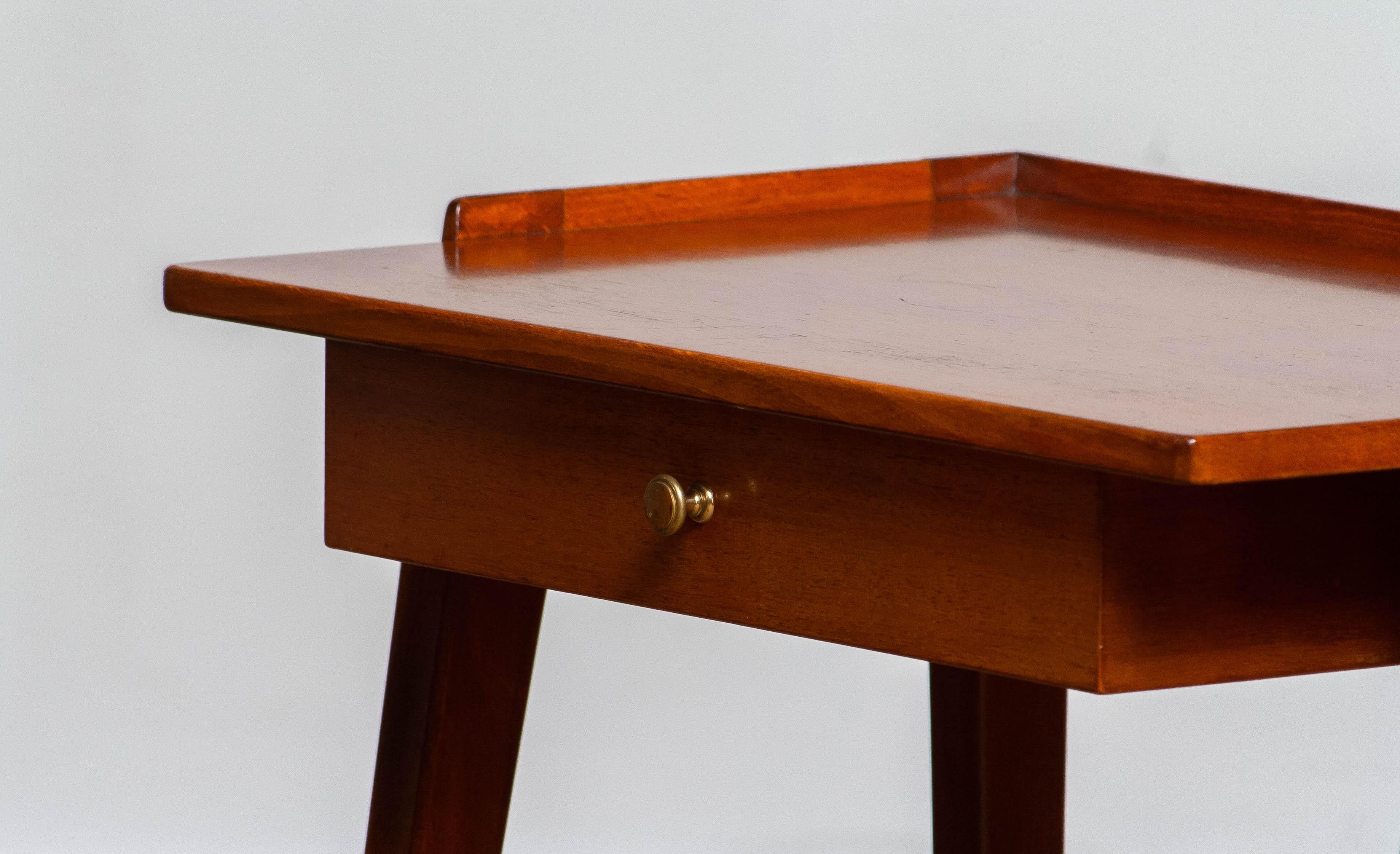 Swedish Pair Slim Mahogany Nightstands / Bedside Tables. Sweden 1960s