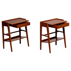 Pair Slim Mahogany Nightstands / Bedside Tables. Sweden 1960s