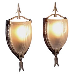Pair Slip Shade antique lighting wall sconces. Federal style influence