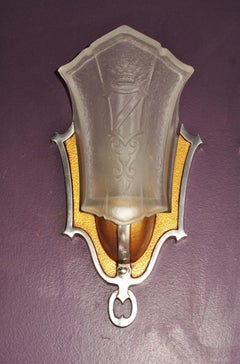 Pair Slip Shade Sconces with Crown and Shield 4 pr available c.1930