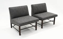 Pair Slipper Chairs by Edward Wormley for Dunbar, New Charcoal Gray Upholstery