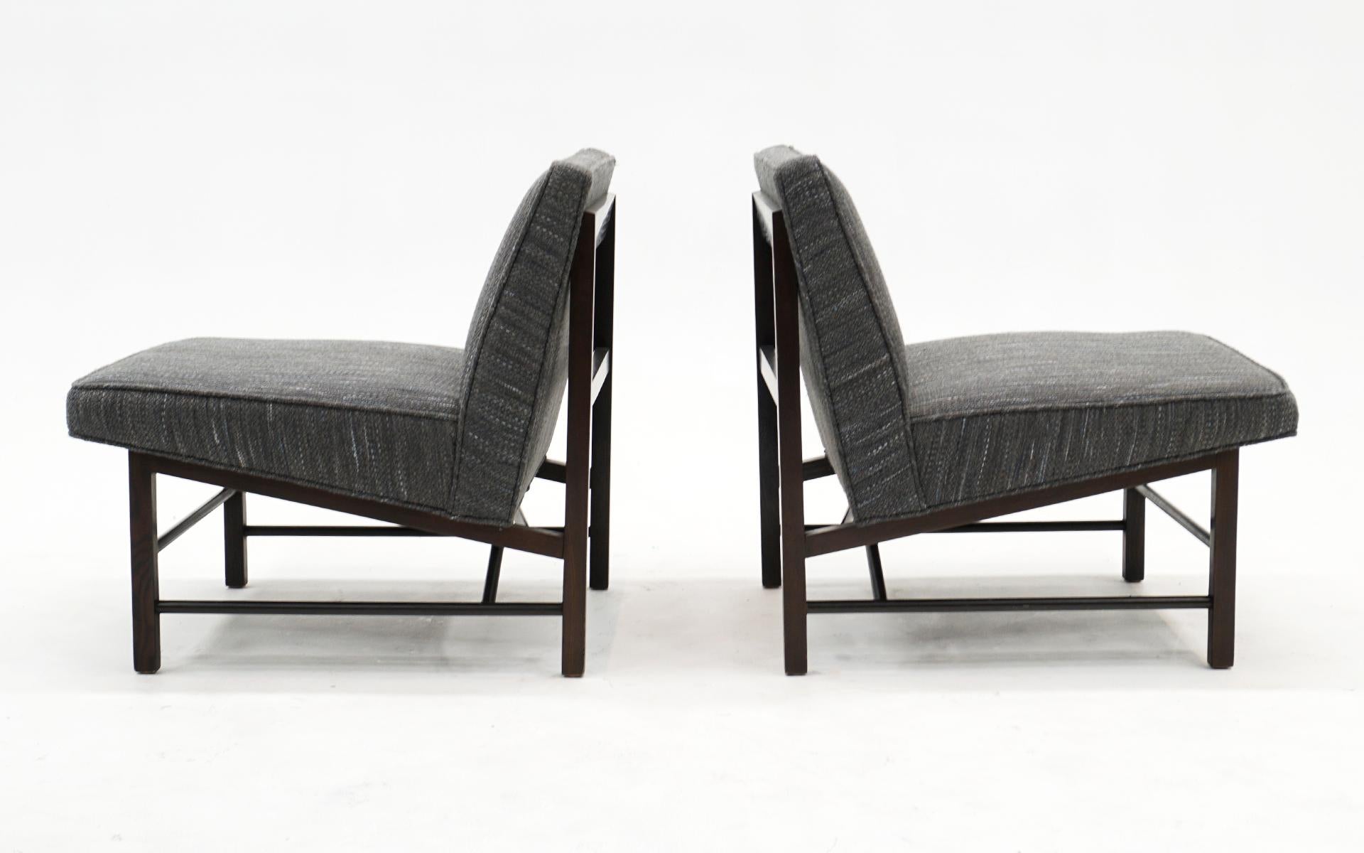 Pair Slipper Chairs by Edward Wormley for Dunbar, New Charcoal Gray Upholstery In Good Condition For Sale In Kansas City, MO
