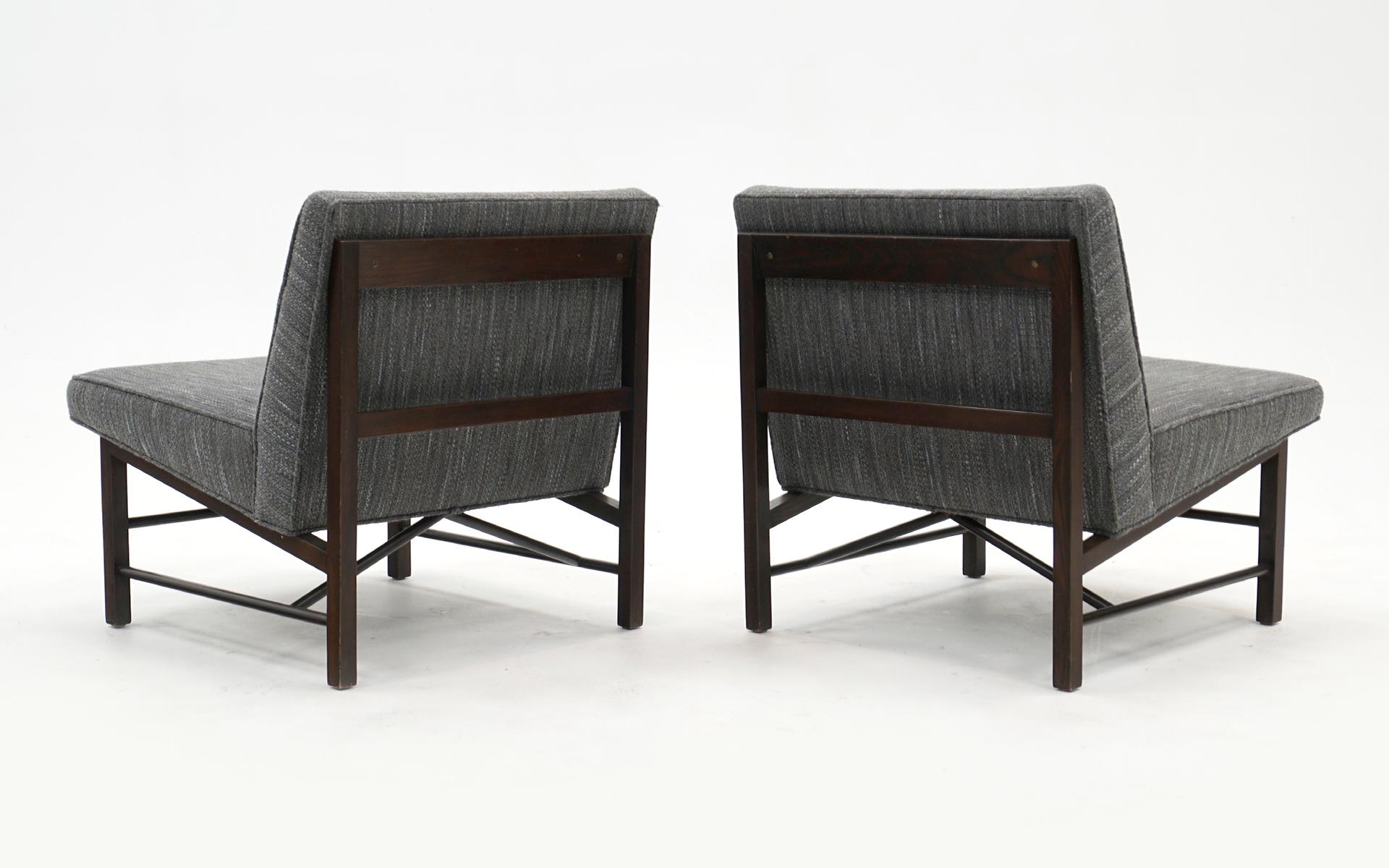 Mid-20th Century Pair Slipper Chairs by Edward Wormley for Dunbar, New Charcoal Gray Upholstery For Sale