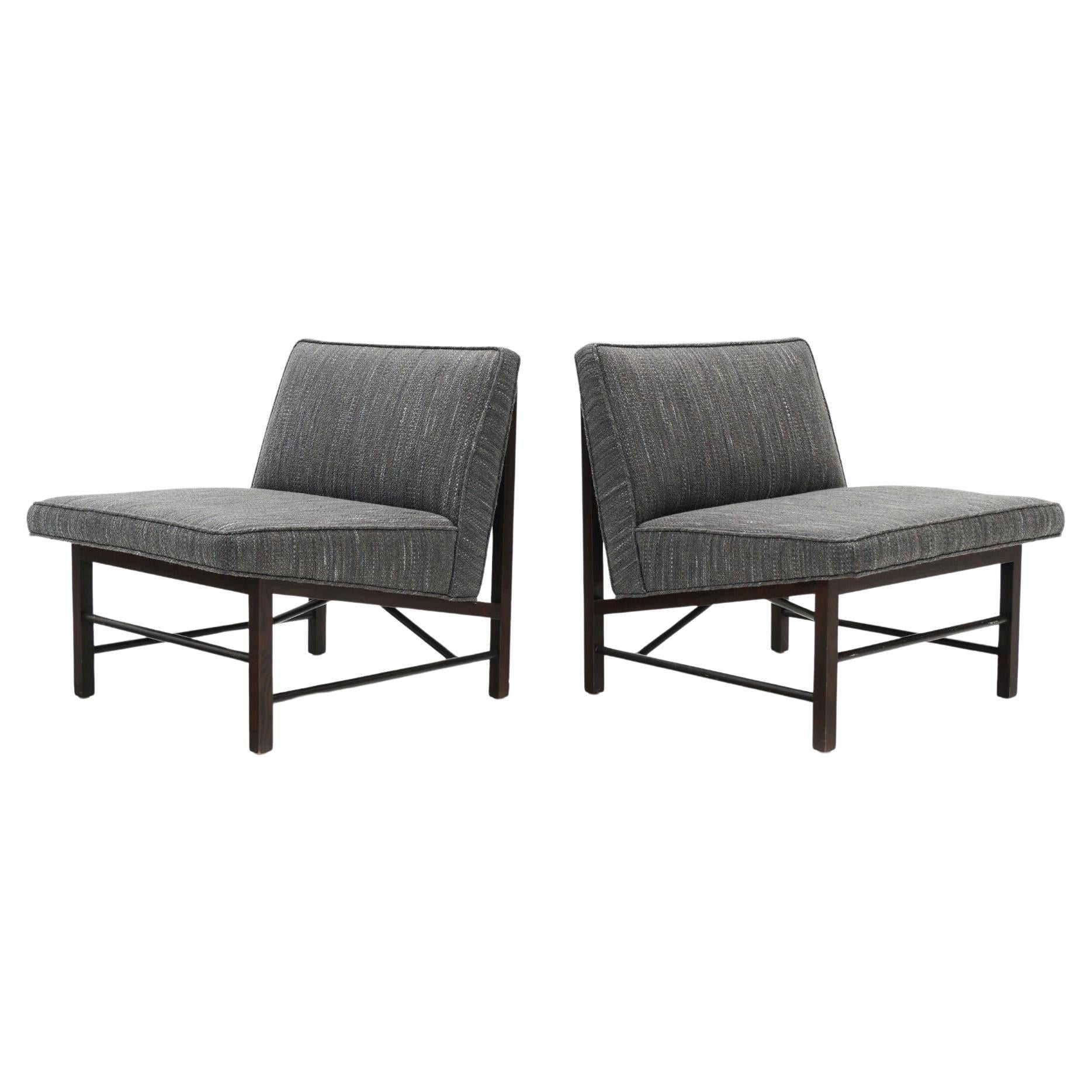 Pair Slipper Chairs by Edward Wormley for Dunbar, New Charcoal Gray Upholstery