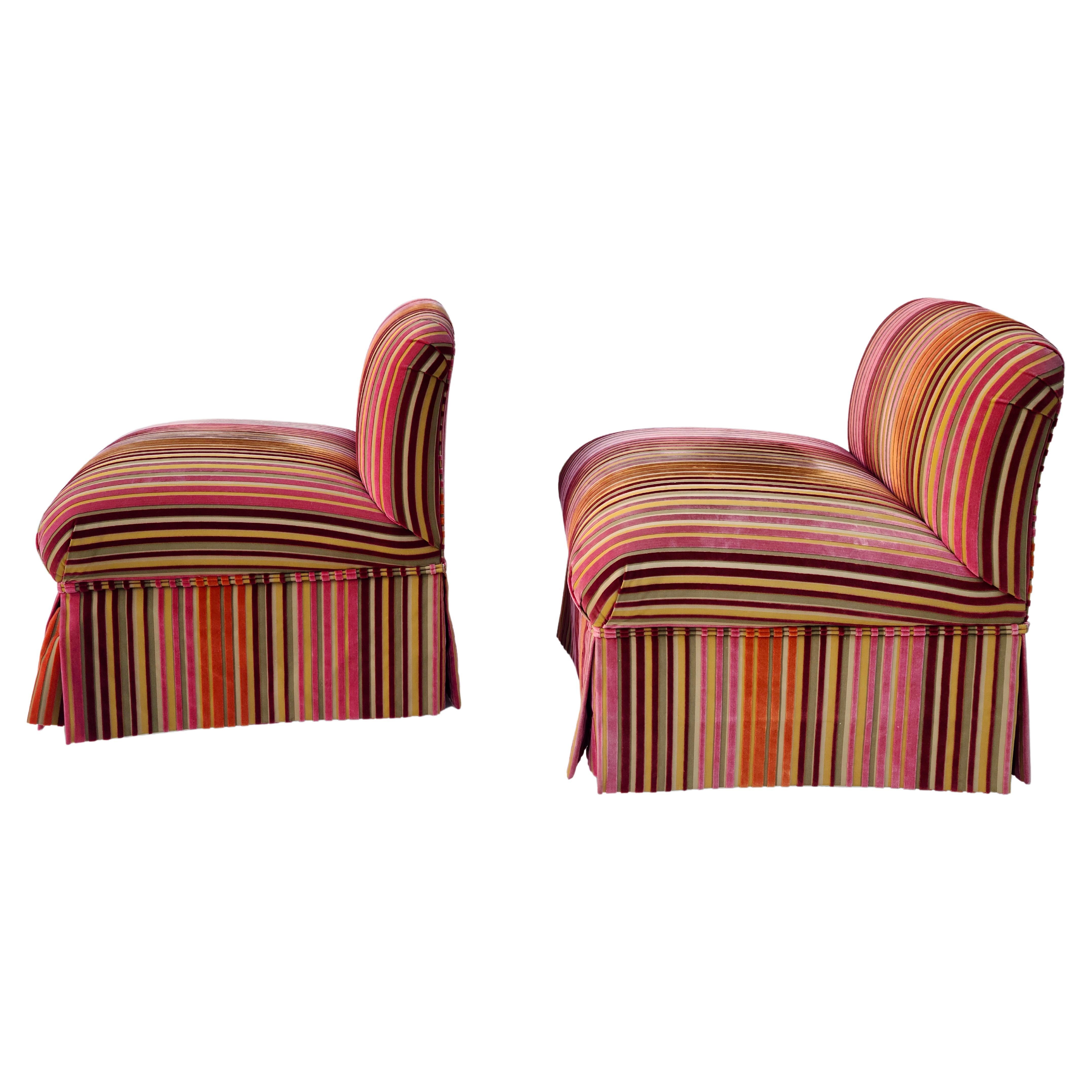 Pair Slipper Chairs Dimensional Striped Velvet Style of Jack Lenor Larsen For Sale 5
