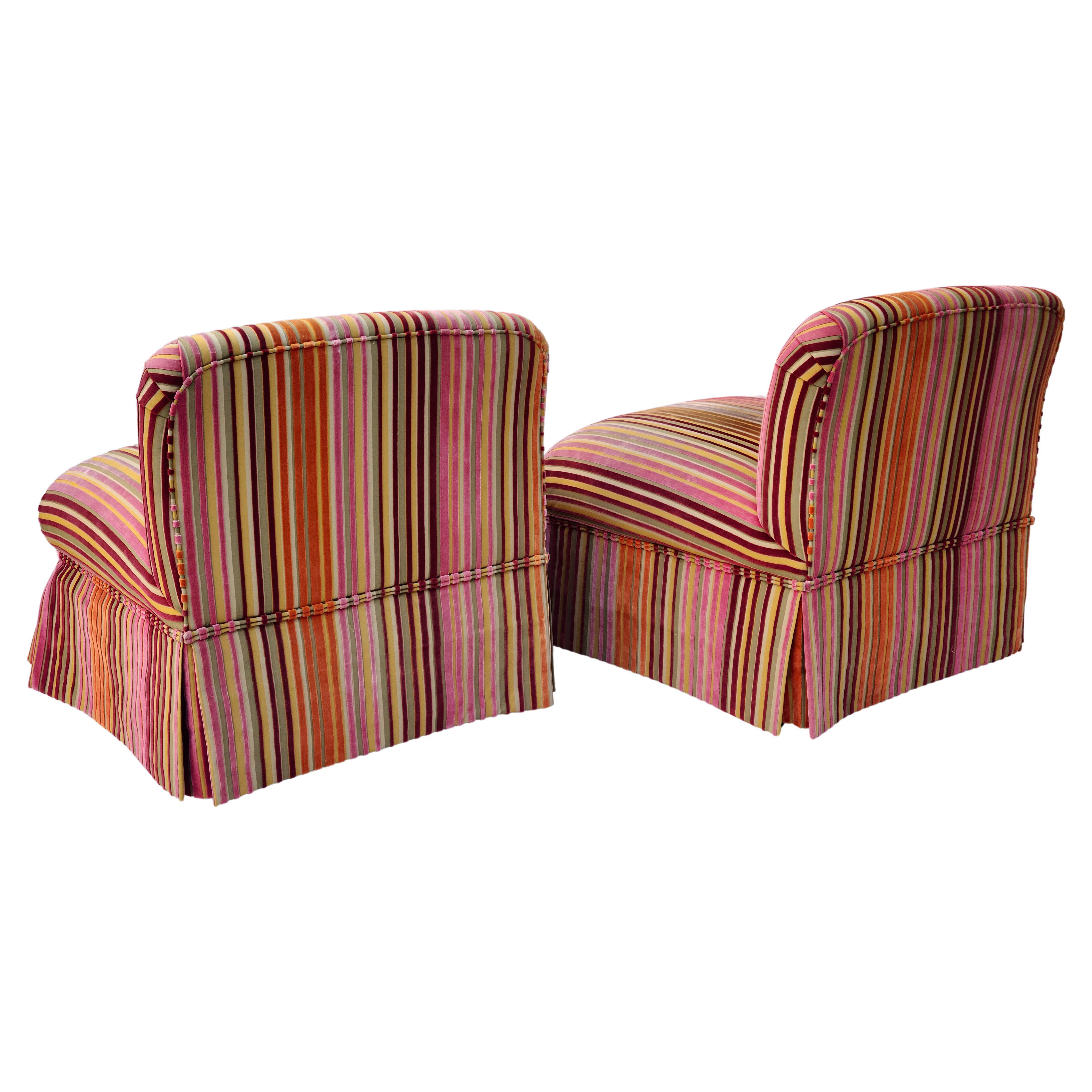 Pair Slipper Chairs Dimensional Striped Velvet Style of Jack Lenor Larsen For Sale 6