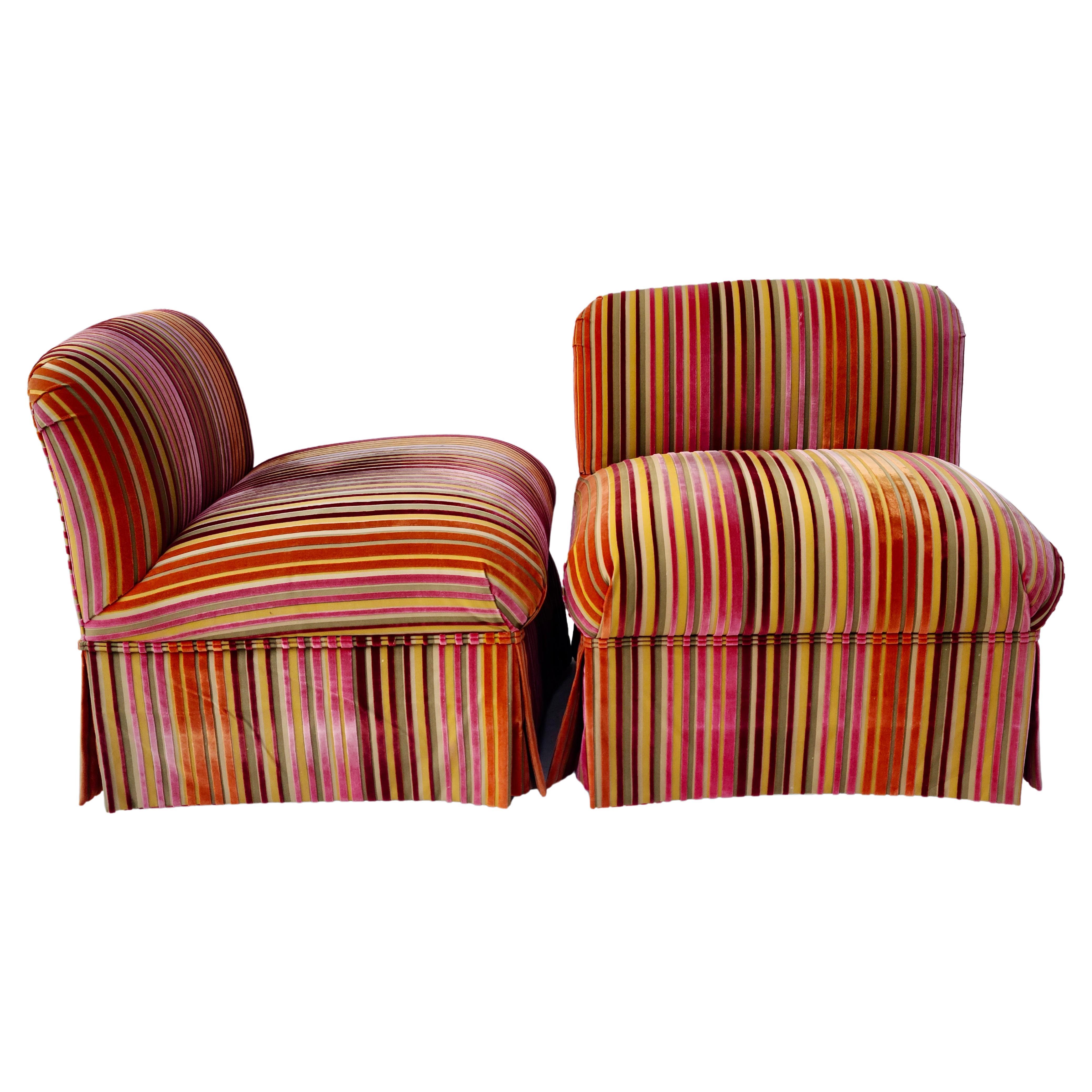 Pair Slipper Chairs Dimensional Striped Velvet Style of Jack Lenor Larsen For Sale 7