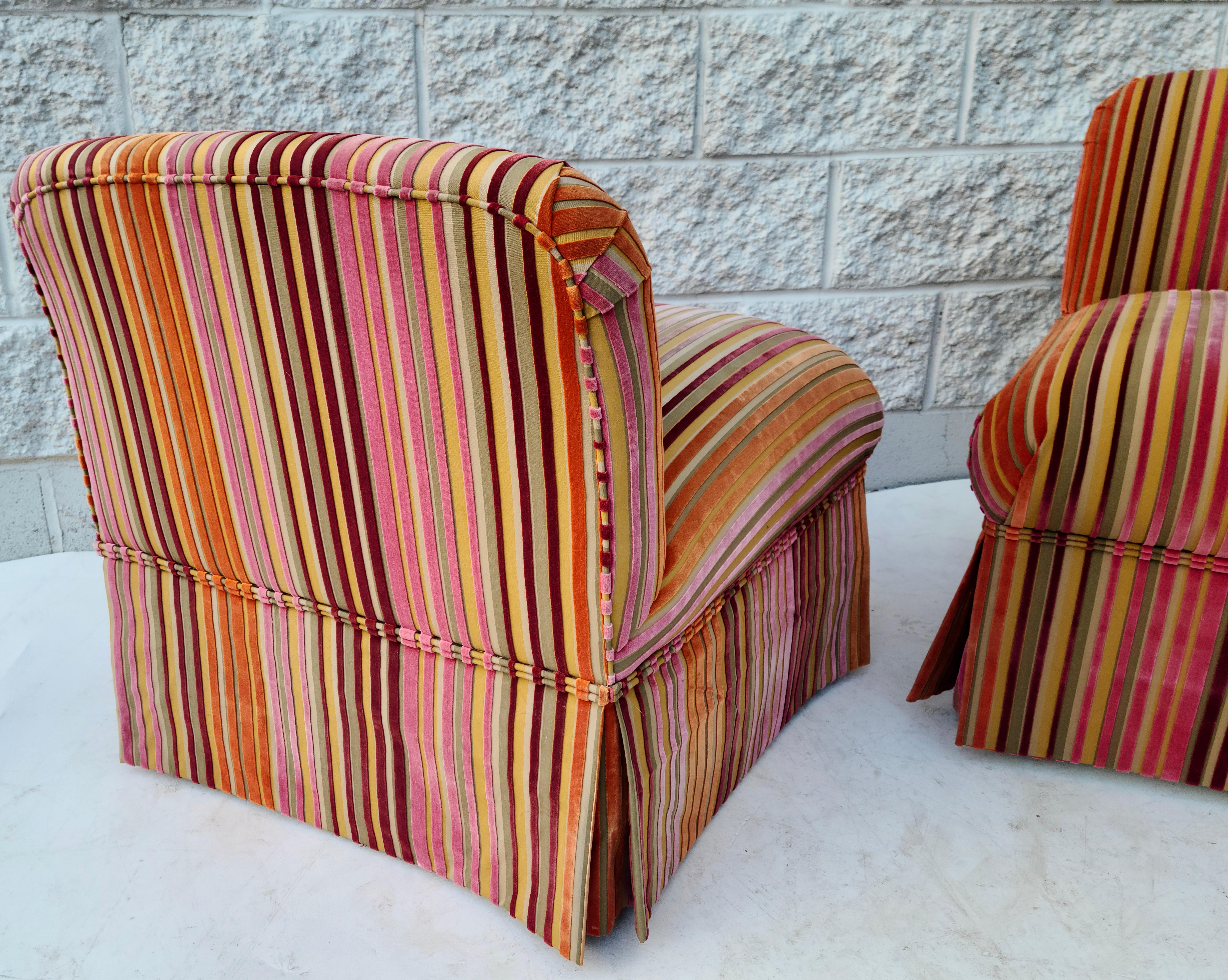 Pair Slipper Chairs Dimensional Striped Velvet Style of Jack Lenor Larsen For Sale 13