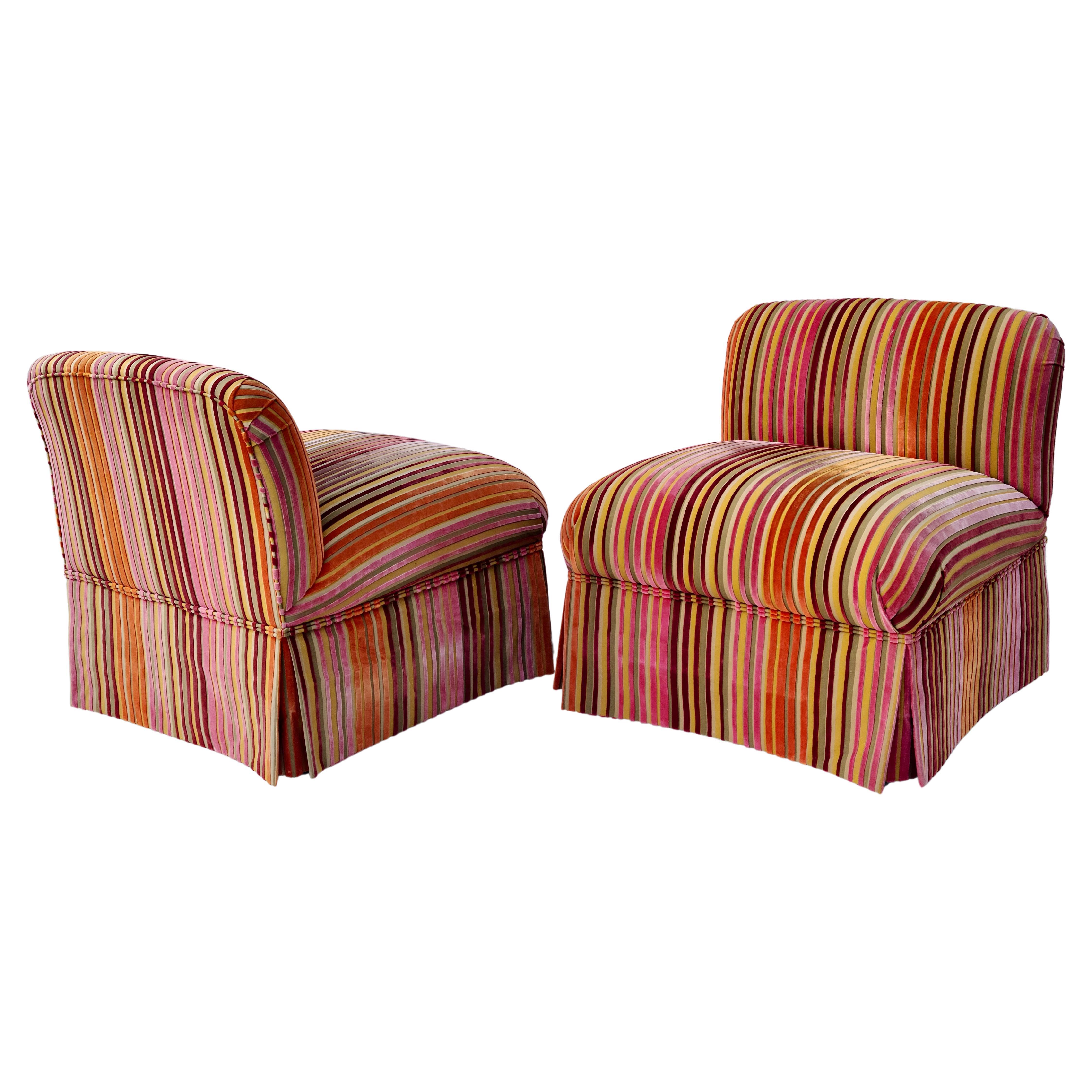 Pair Modern Slipper Chairs

Dimensional Velvet Striped Fabric.

