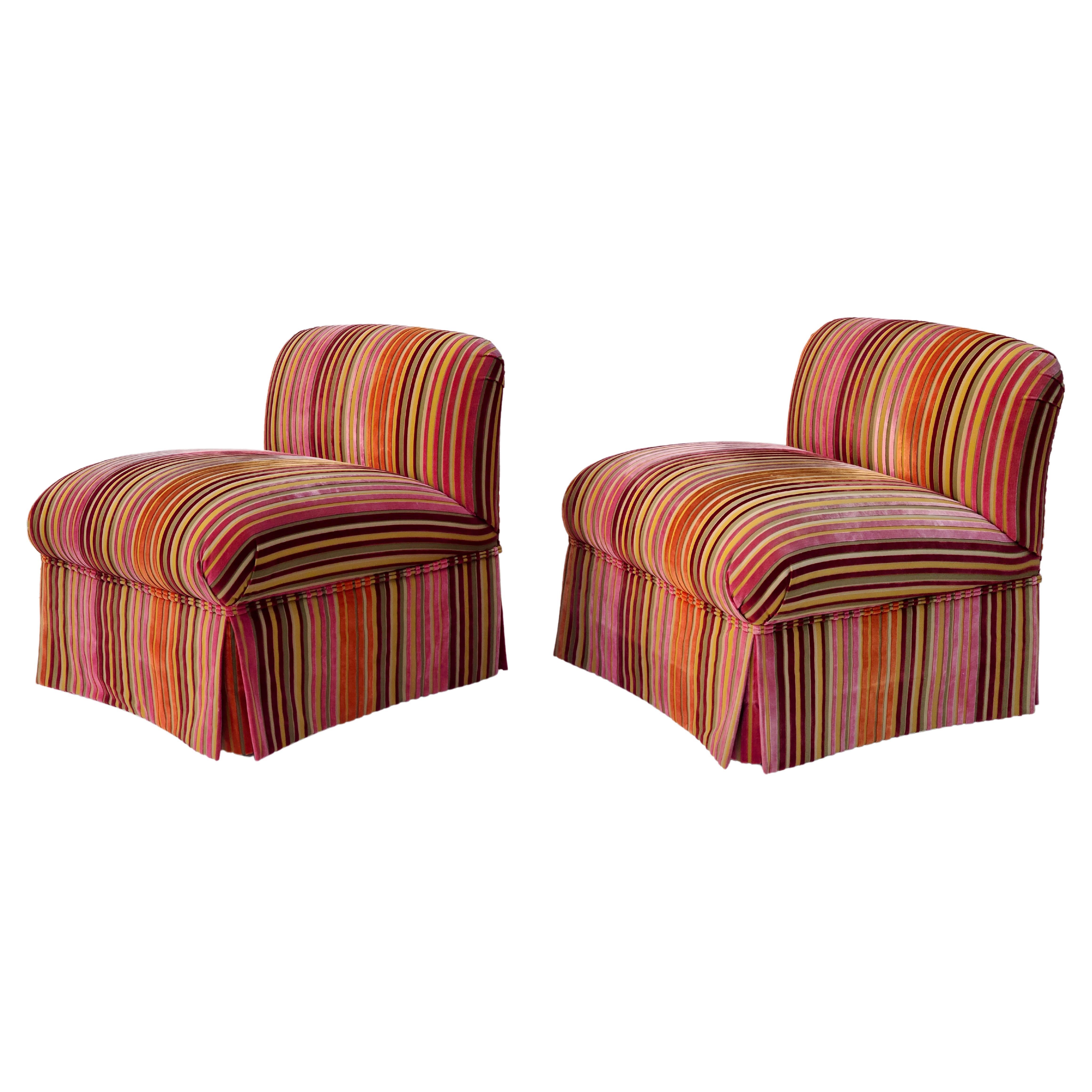 Pair Slipper Chairs Dimensional Striped Velvet Style of Jack Lenor Larsen For Sale 3