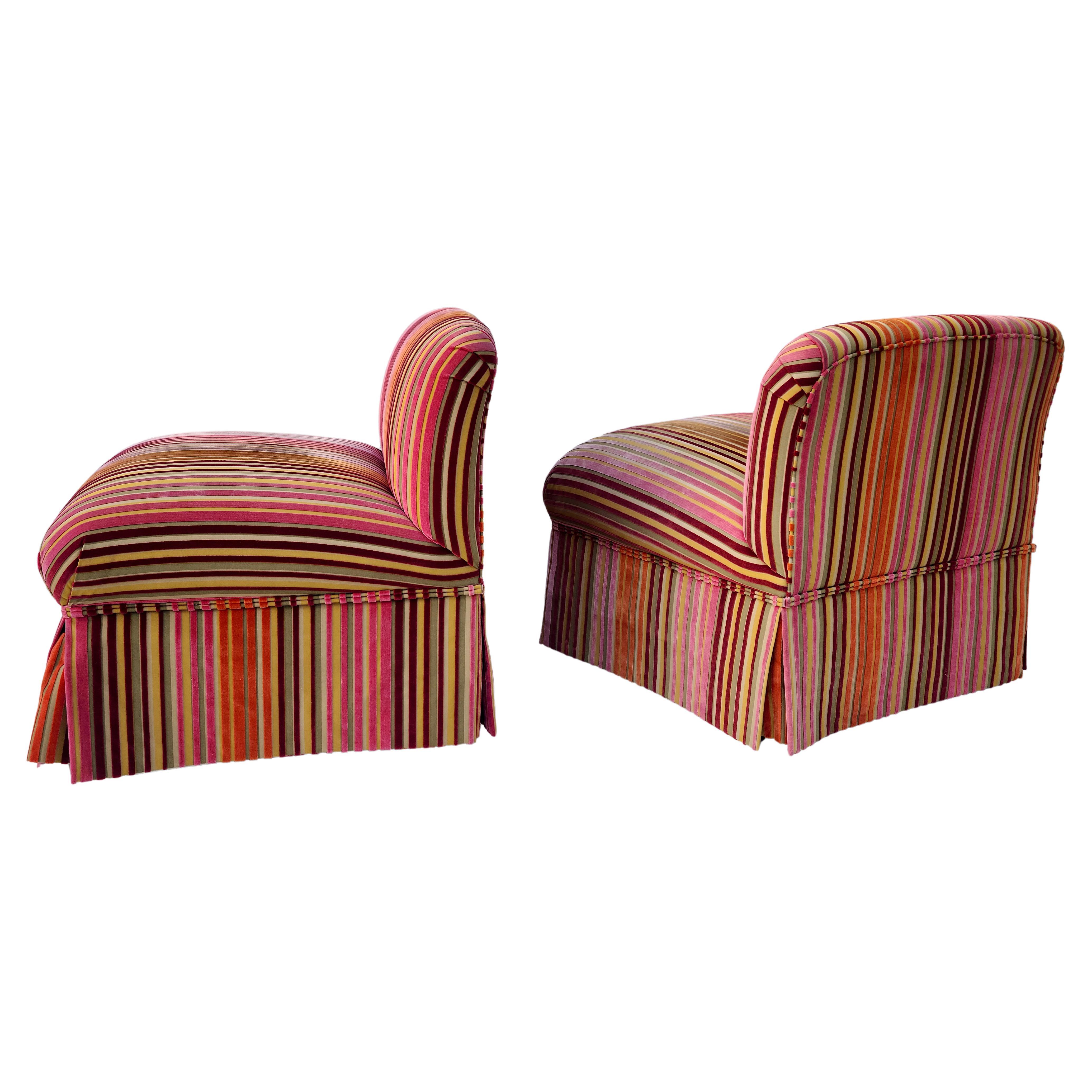 Pair Slipper Chairs Dimensional Striped Velvet Style of Jack Lenor Larsen For Sale 4