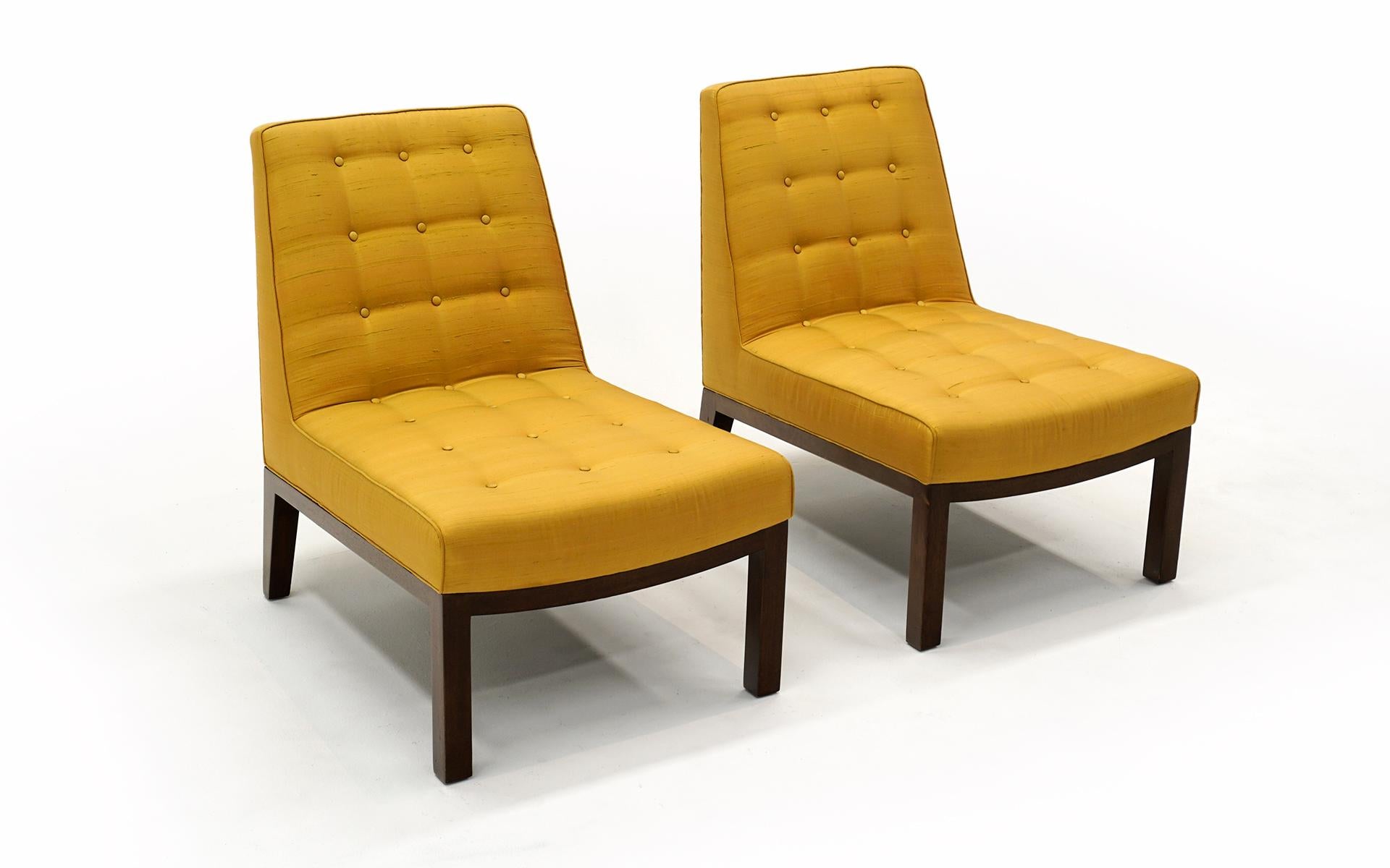 Mid-Century Modern Pair Slipper Lounge Chairs by Edward Wormley for Dunbar, Original, Signed For Sale