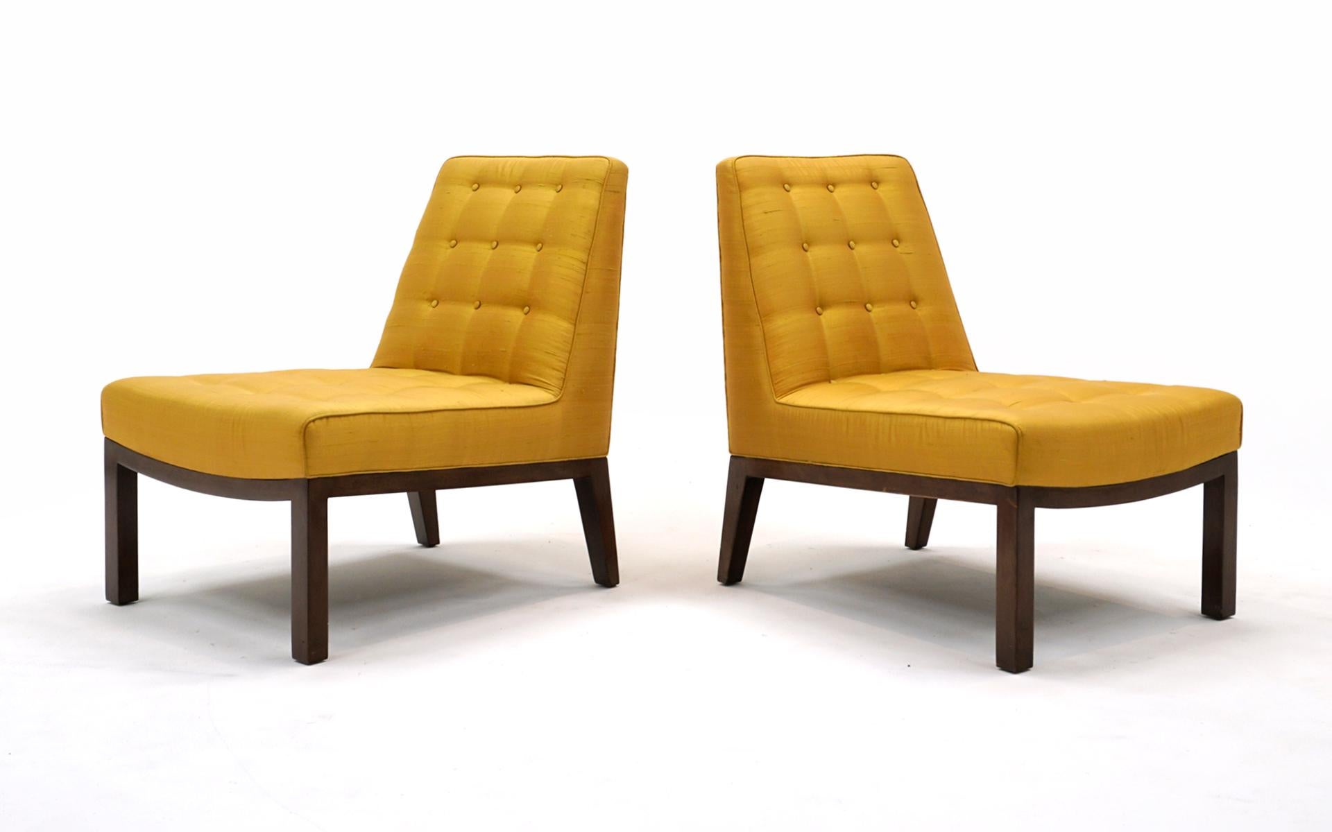 American Pair Slipper Lounge Chairs by Edward Wormley for Dunbar, Original, Signed For Sale