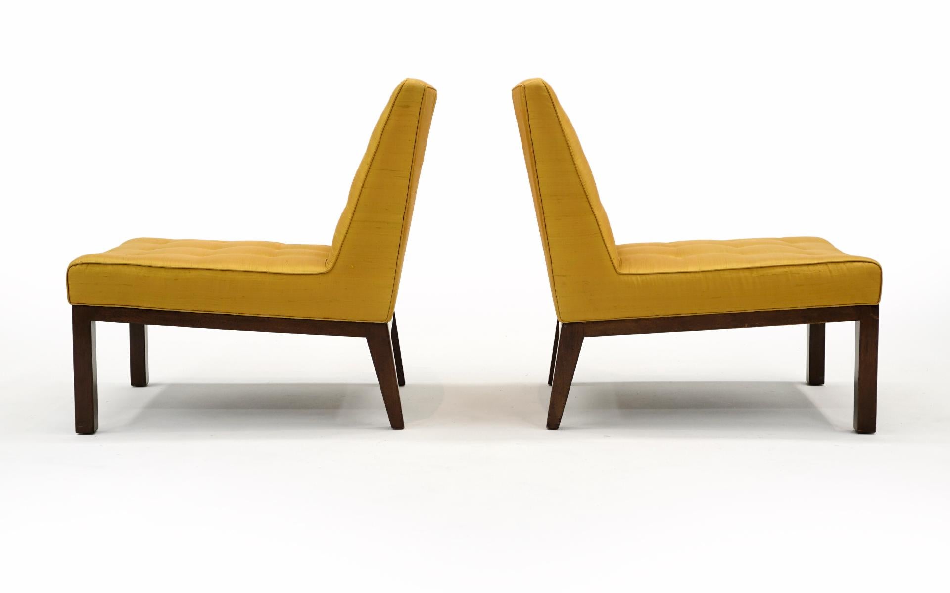 Pair Slipper Lounge Chairs by Edward Wormley for Dunbar, Original, Signed In Good Condition For Sale In Kansas City, MO