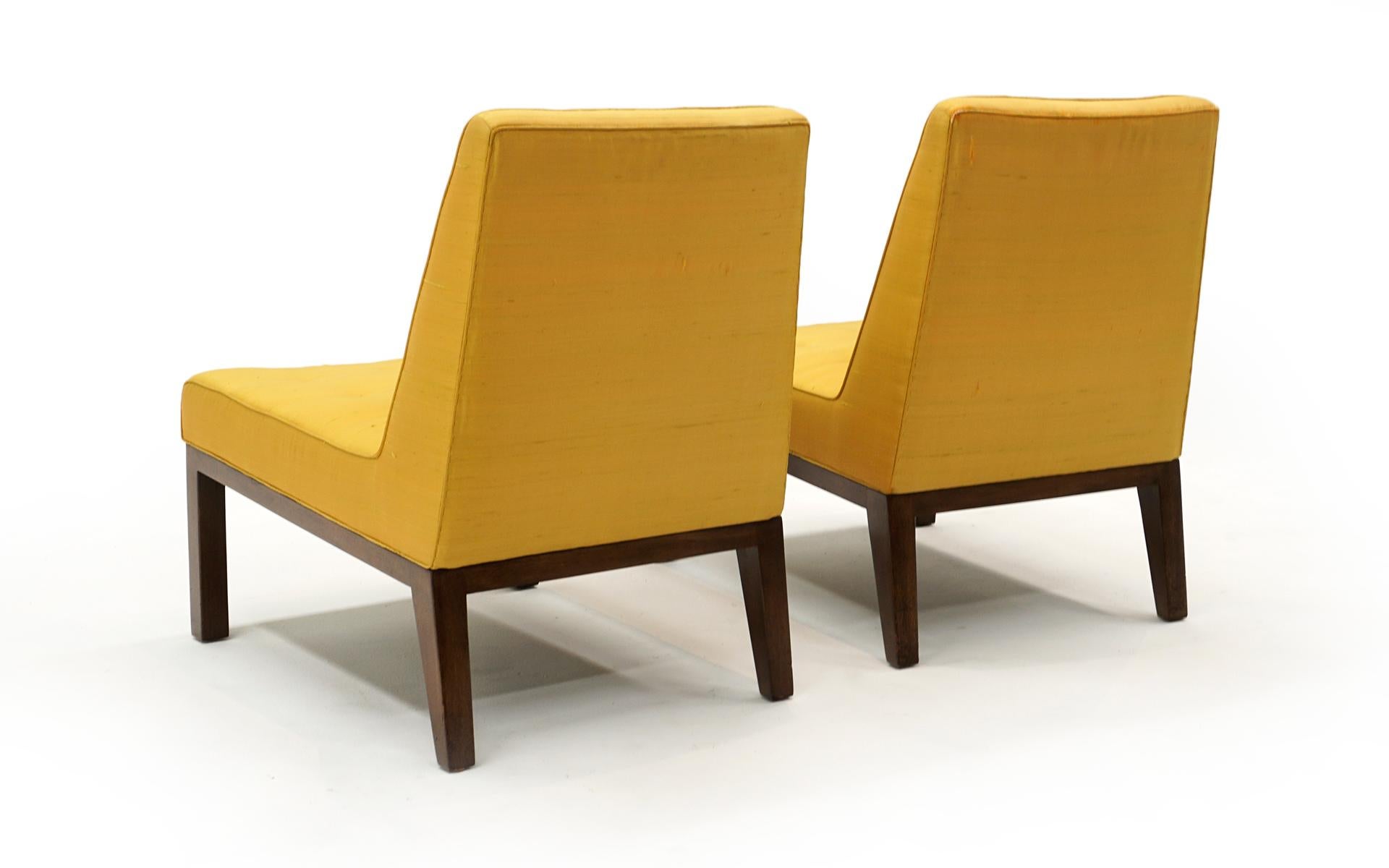 Upholstery Pair Slipper Lounge Chairs by Edward Wormley for Dunbar, Original, Signed For Sale