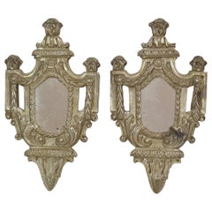 Antique Pair Small 18th Century Silvered Metal, French Louis XVI Mirrors