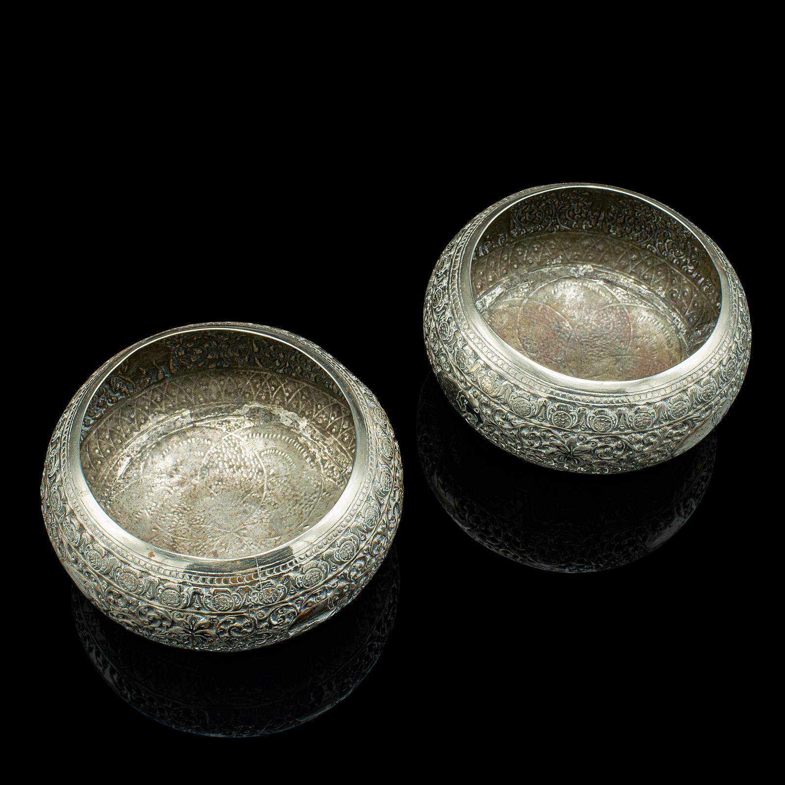 19th Century Pair, Small Antique Chutney Dishes, Indian, Silver Plate Serving Bowl, Victorian For Sale
