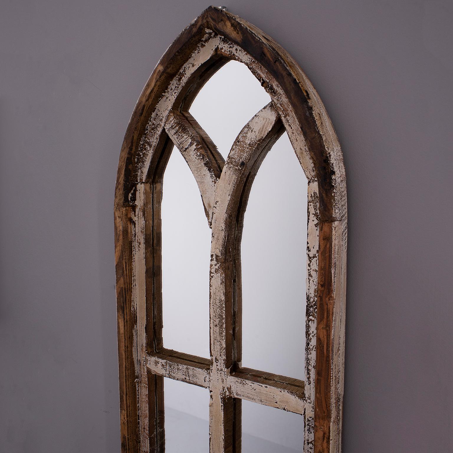 American Pair Small Arched Wood Window Frames with Mirrors