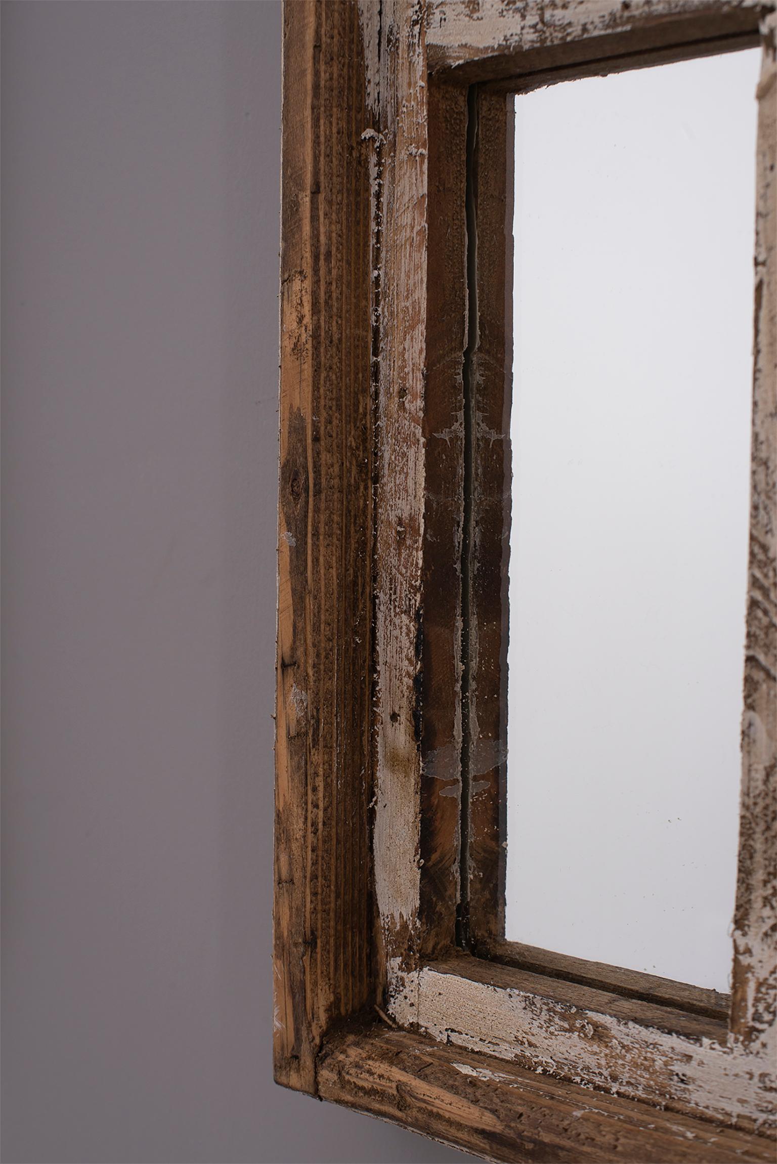 20th Century Pair Small Arched Wood Window Frames with Mirrors
