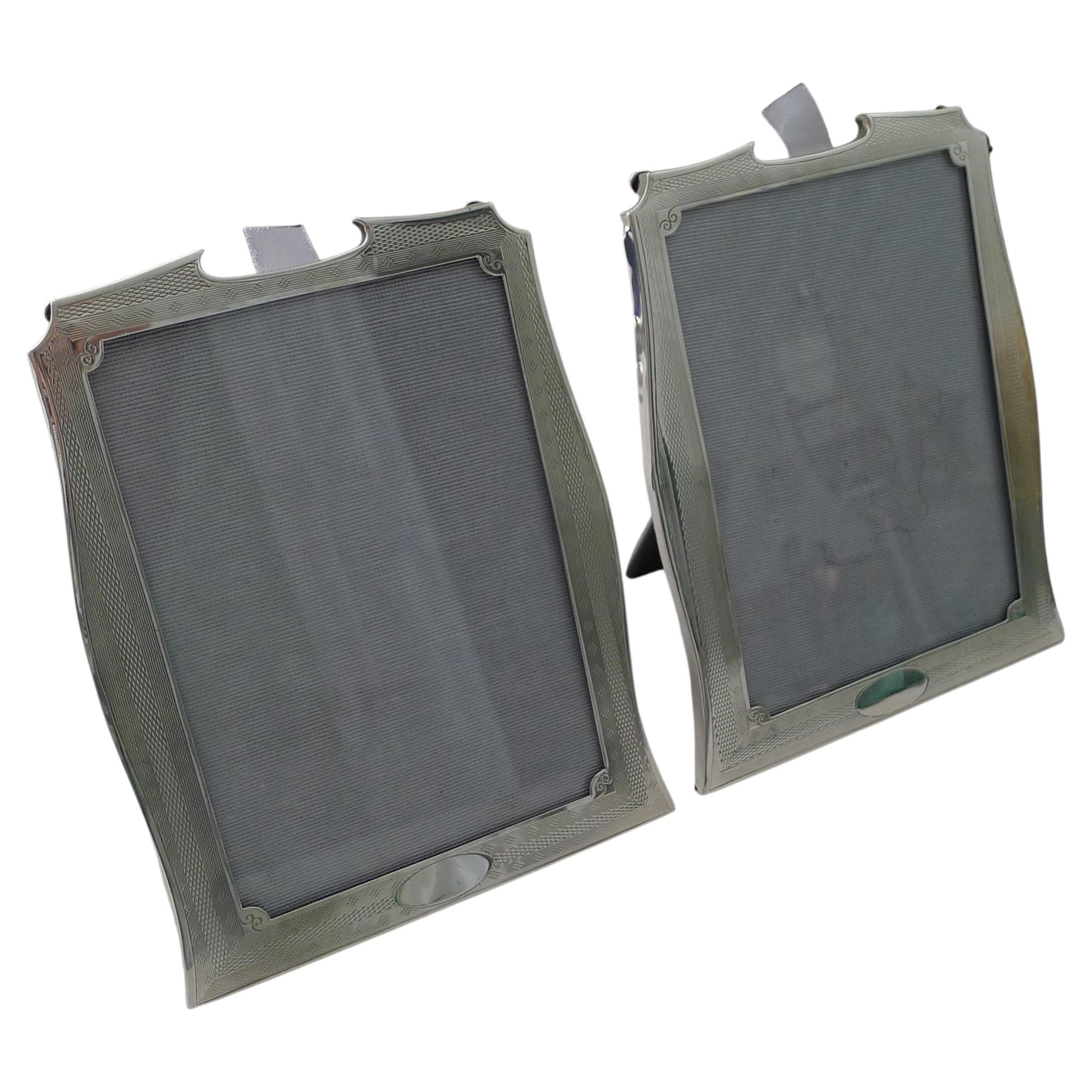 Pair Small Art Deco Engine-Turned Silver Picture Frames For Sale