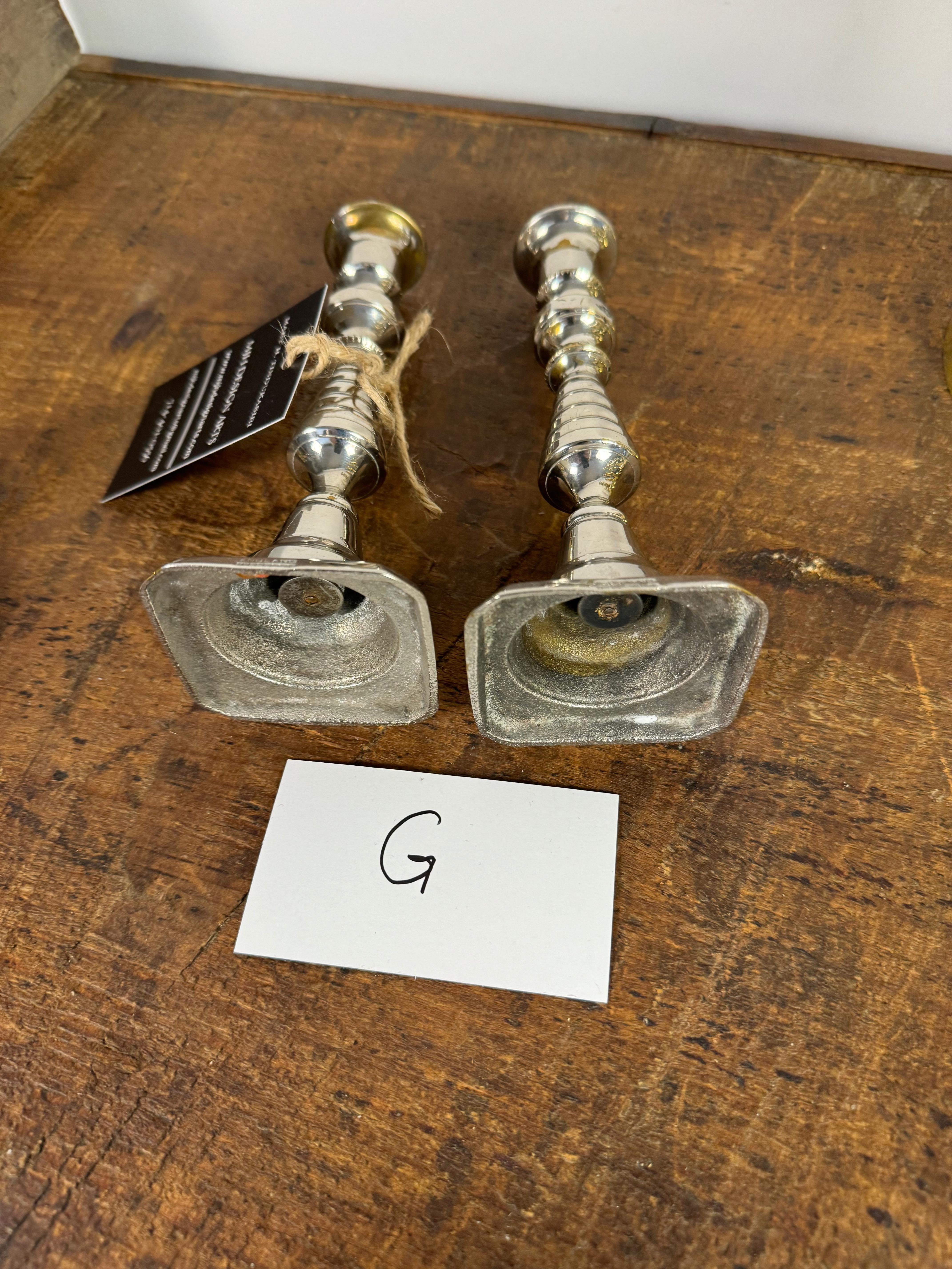 19th Century Pair Small Beehive & Diamond Brass Candlesticks