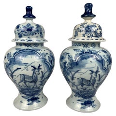 Pair Small Blue and White Delft Jars Made, Circa 1760