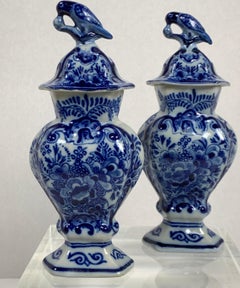 Pair Small Blue and White Delft Vases Made Netherlands, Circa 1790