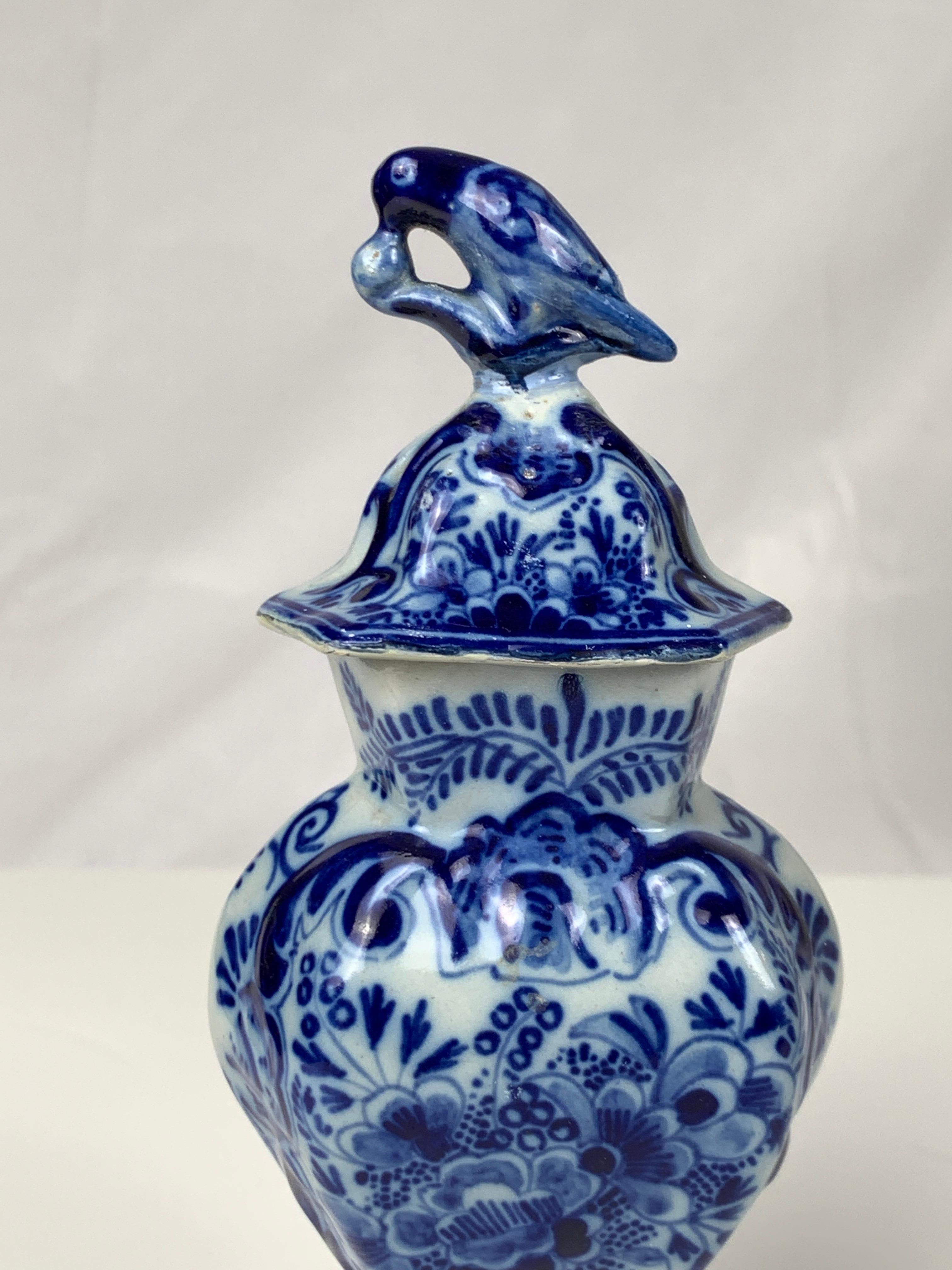 Dutch Pair Small Blue and White Delft Vases Made Netherlands, Circa 1790