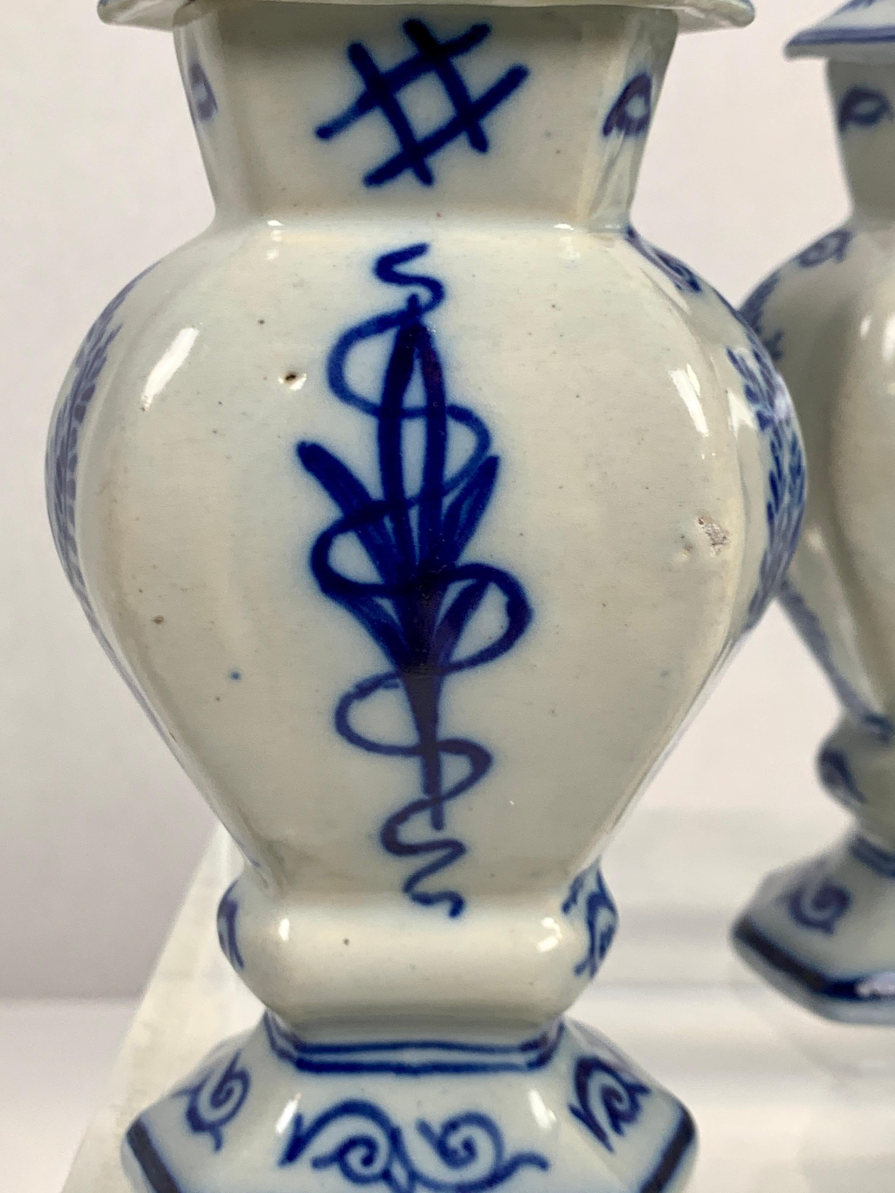 Pair Small Blue and White Delft Vases Made Netherlands, Circa 1790 In Excellent Condition In Katonah, NY