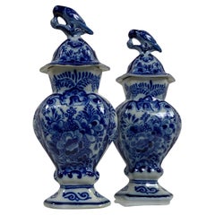 Pair Small Blue and White Delft Vases Made Netherlands, Circa 1790