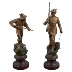 Pair, Small Bronze Statues of Hunters, Denmark circa 1900