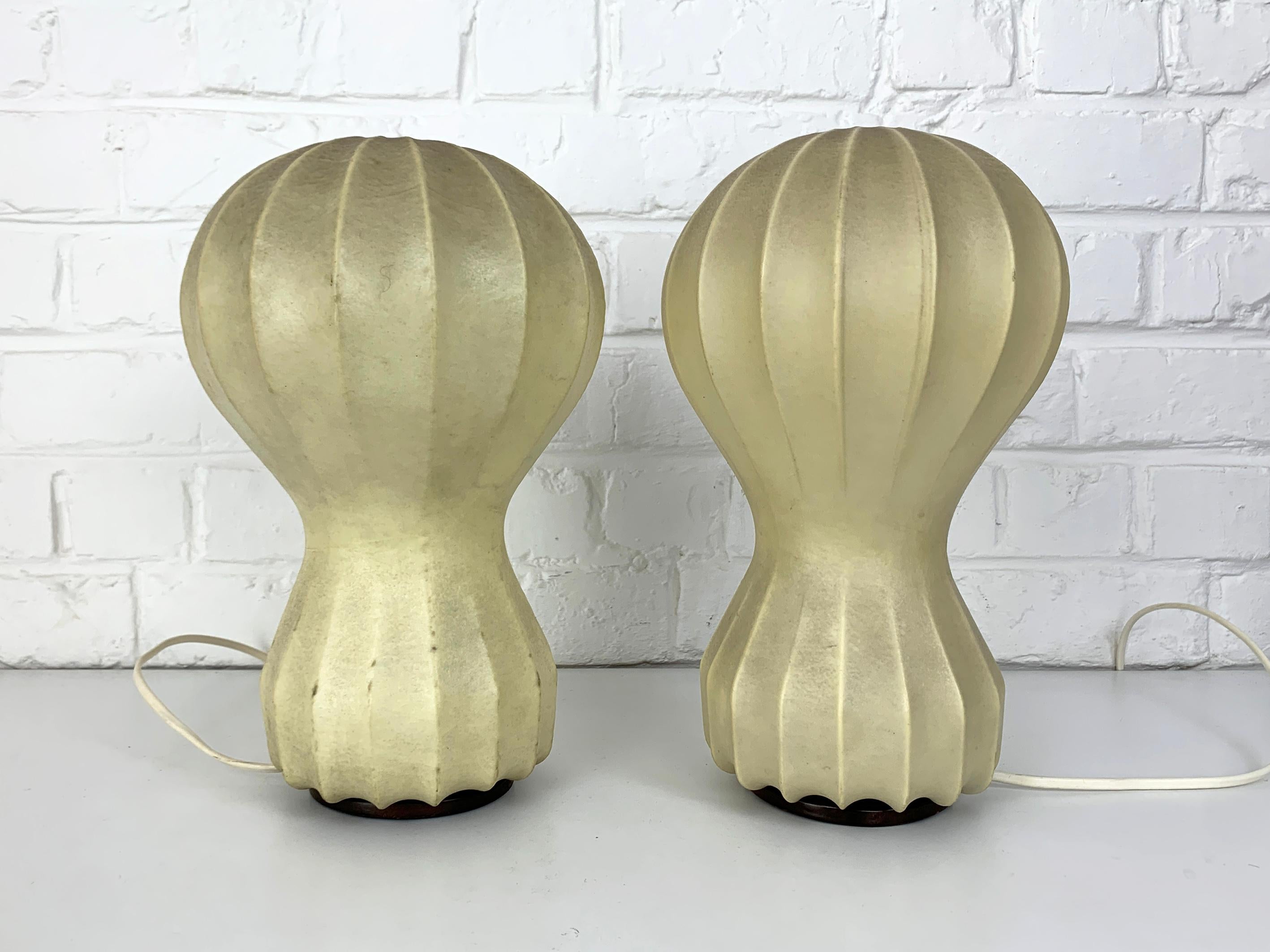 Pair small cocoon Gatto Table Lamps Achille & Pier Castiglioni Flos Italy 1960 9