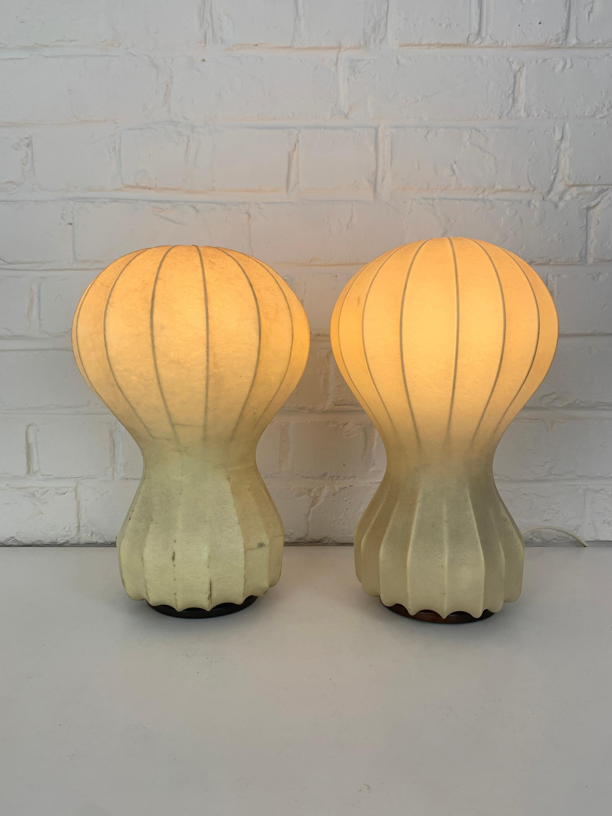 Mid-Century Modern Pair small cocoon Gatto Table Lamps Achille & Pier Castiglioni Flos Italy 1960