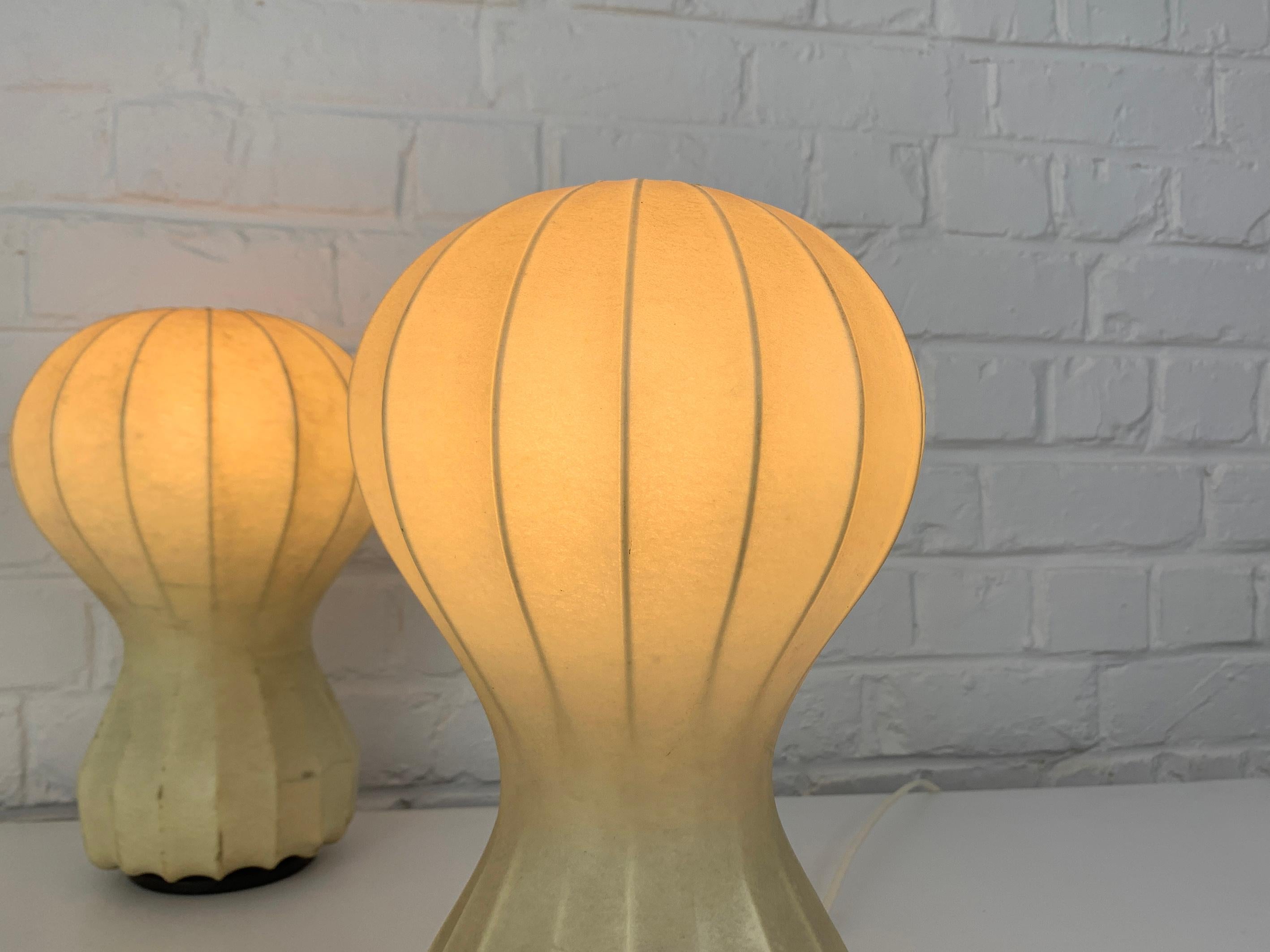 Steel Pair small cocoon Gatto Table Lamps Achille & Pier Castiglioni Flos Italy 1960